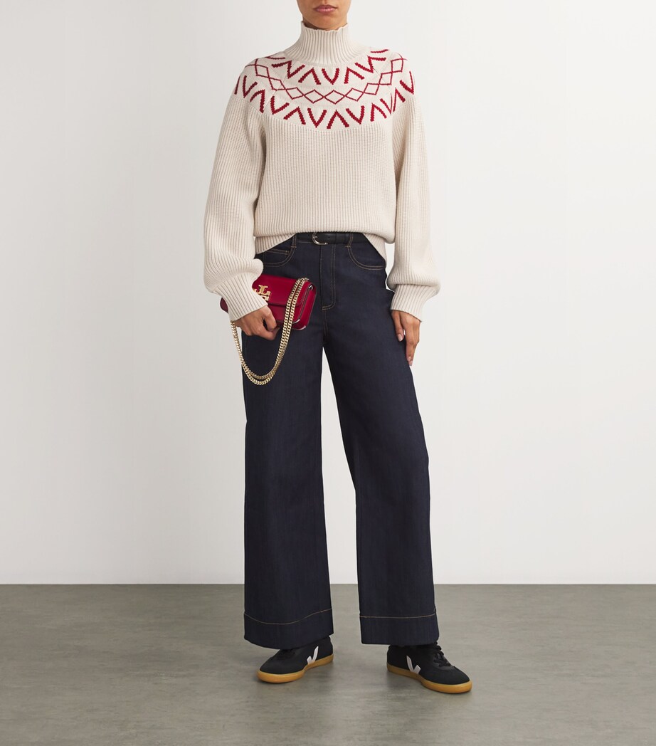 Varley Womens Knitted Fair Isle Marcie Sweater Silver Birch Image 2