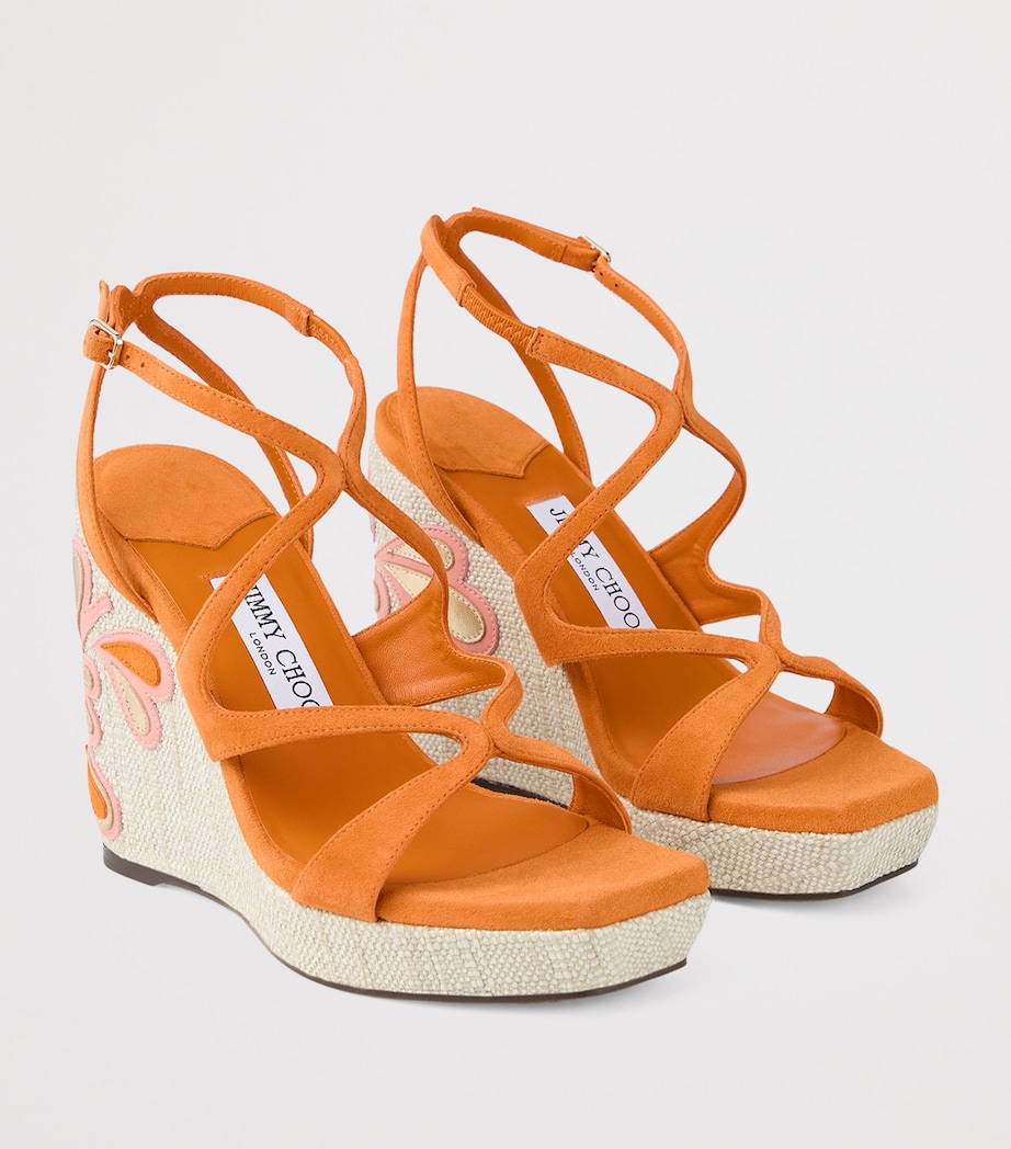 Jimmy Choo Ayla 110 Suede Wedge Sandals Sunset Orange/natura Image 2