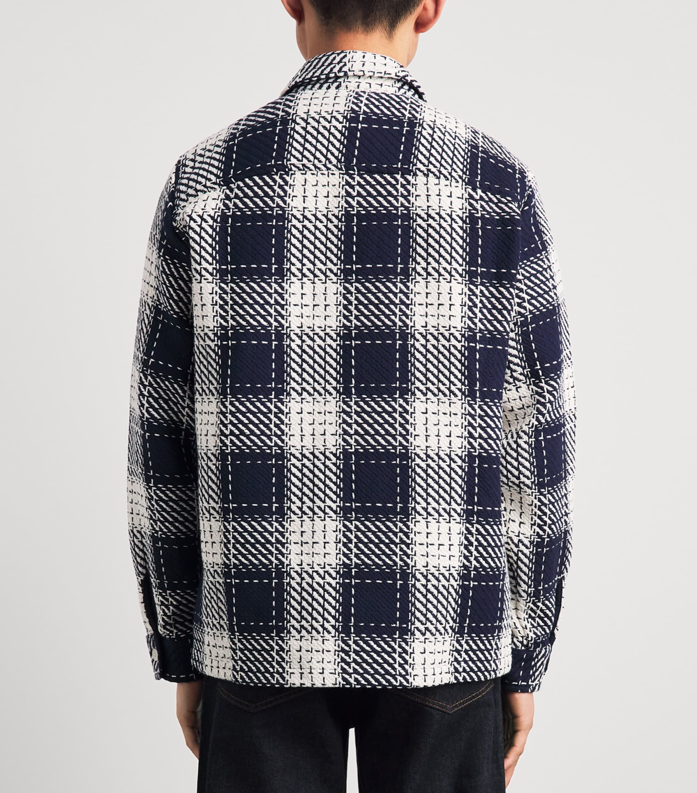 Wax London Mens Beatnik Check Whiting Overshirt Marine Image 5