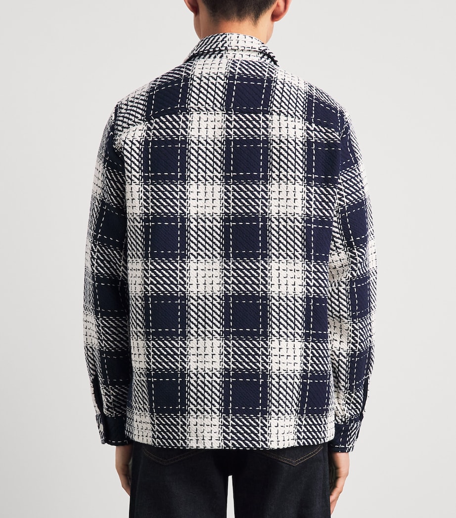 Wax London Mens Beatnik Check Whiting Overshirt Marine Image 5