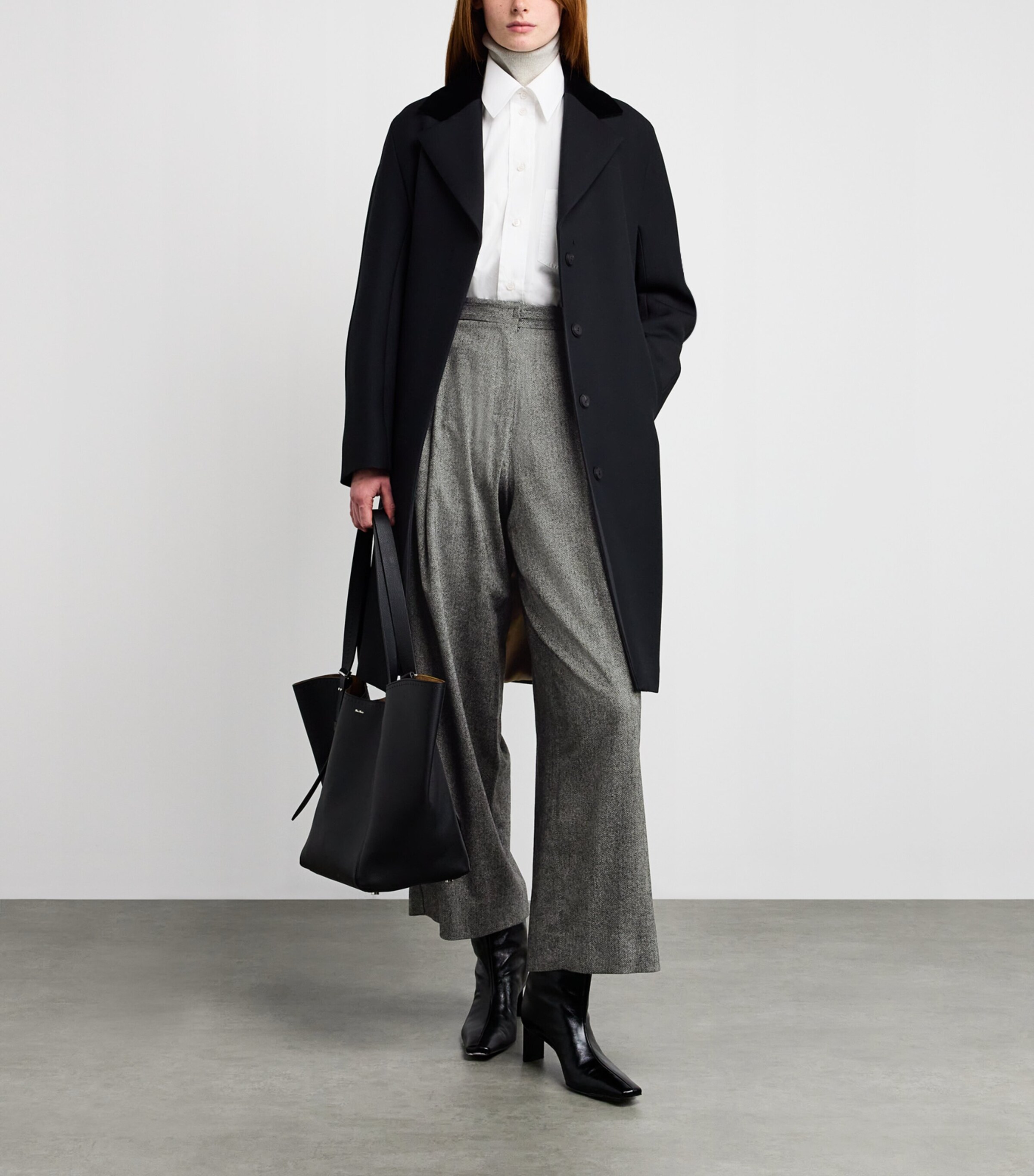 Virgin Wool-Blend Herringbone Trousers BLACK Image 2