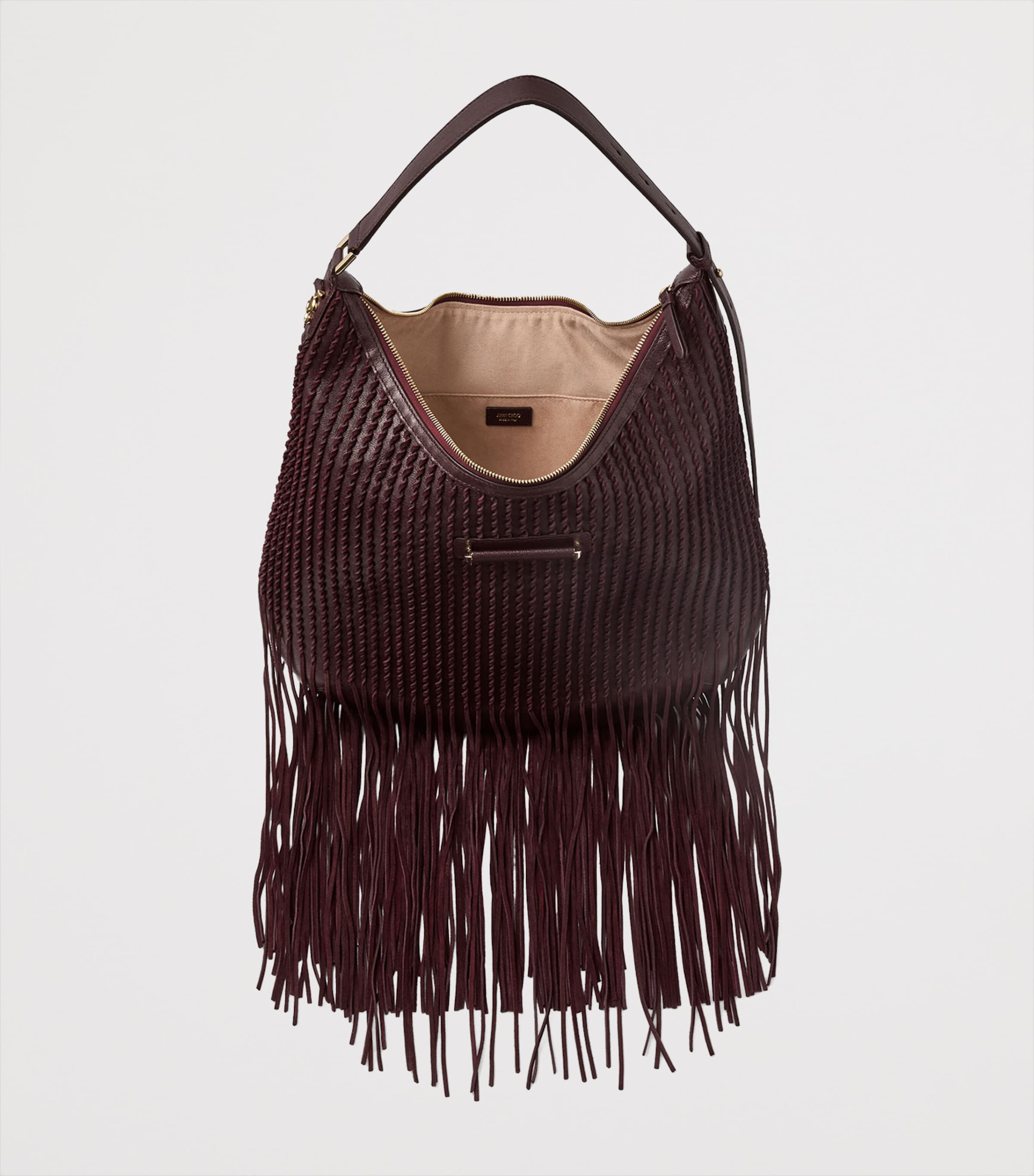 Jimmy Choo Bar Leather Fringed Shoulder Bag Deep Merlot/deep Mer Image 4