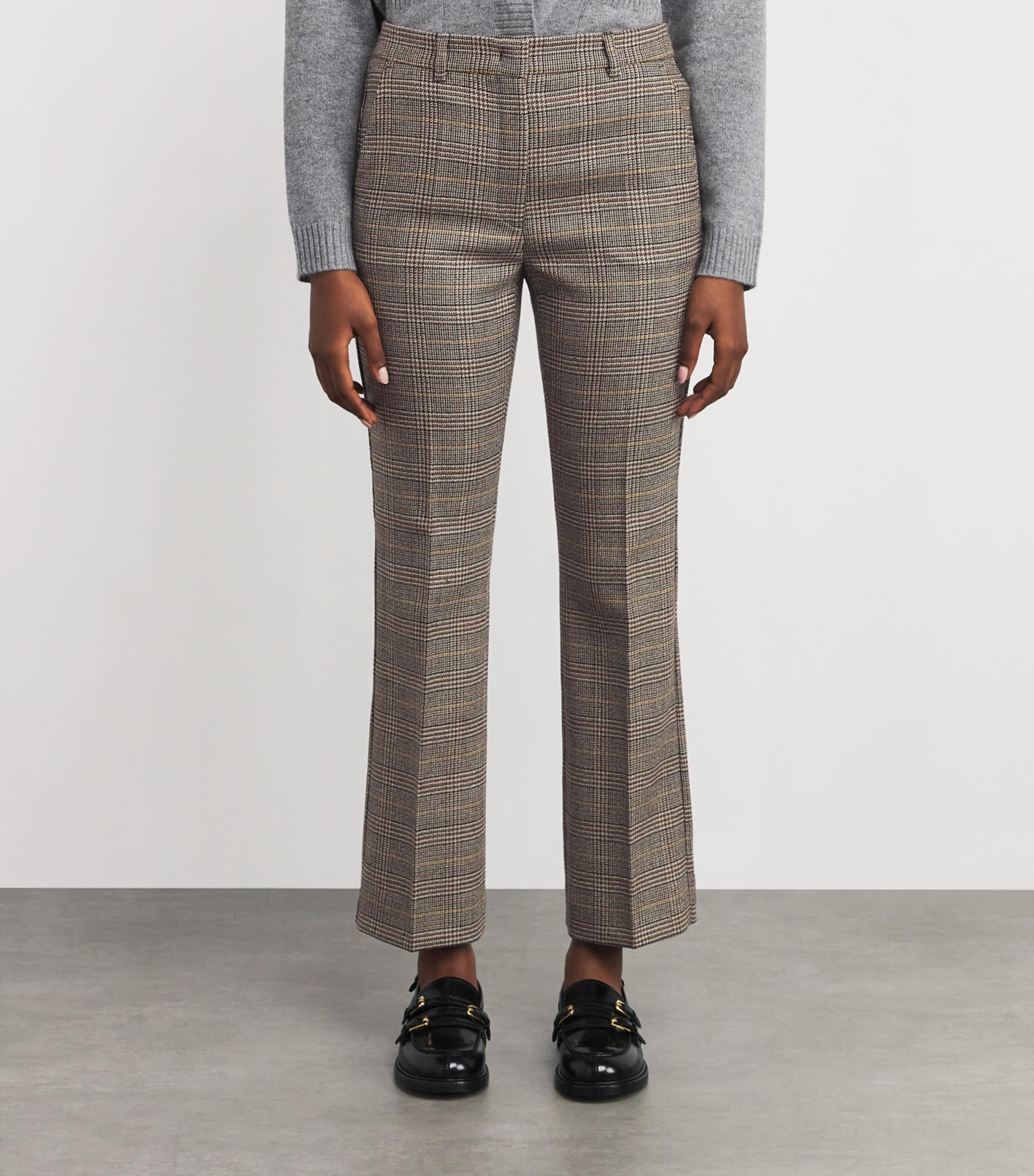 Wool Check Flared Trousers CHOCOLATE Image 3