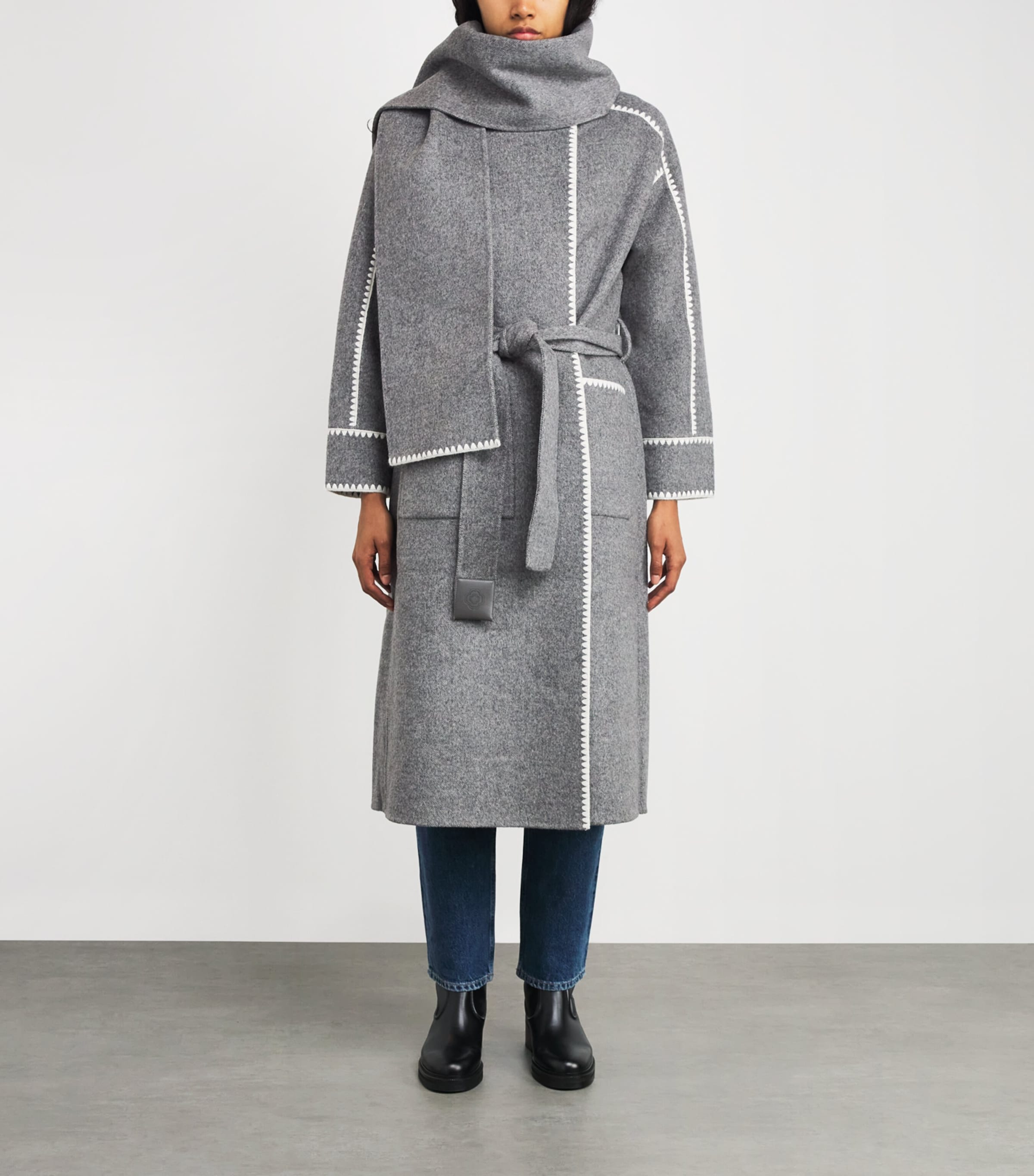Wool-Blend Scarf Coat GREY/WHITE Image 3