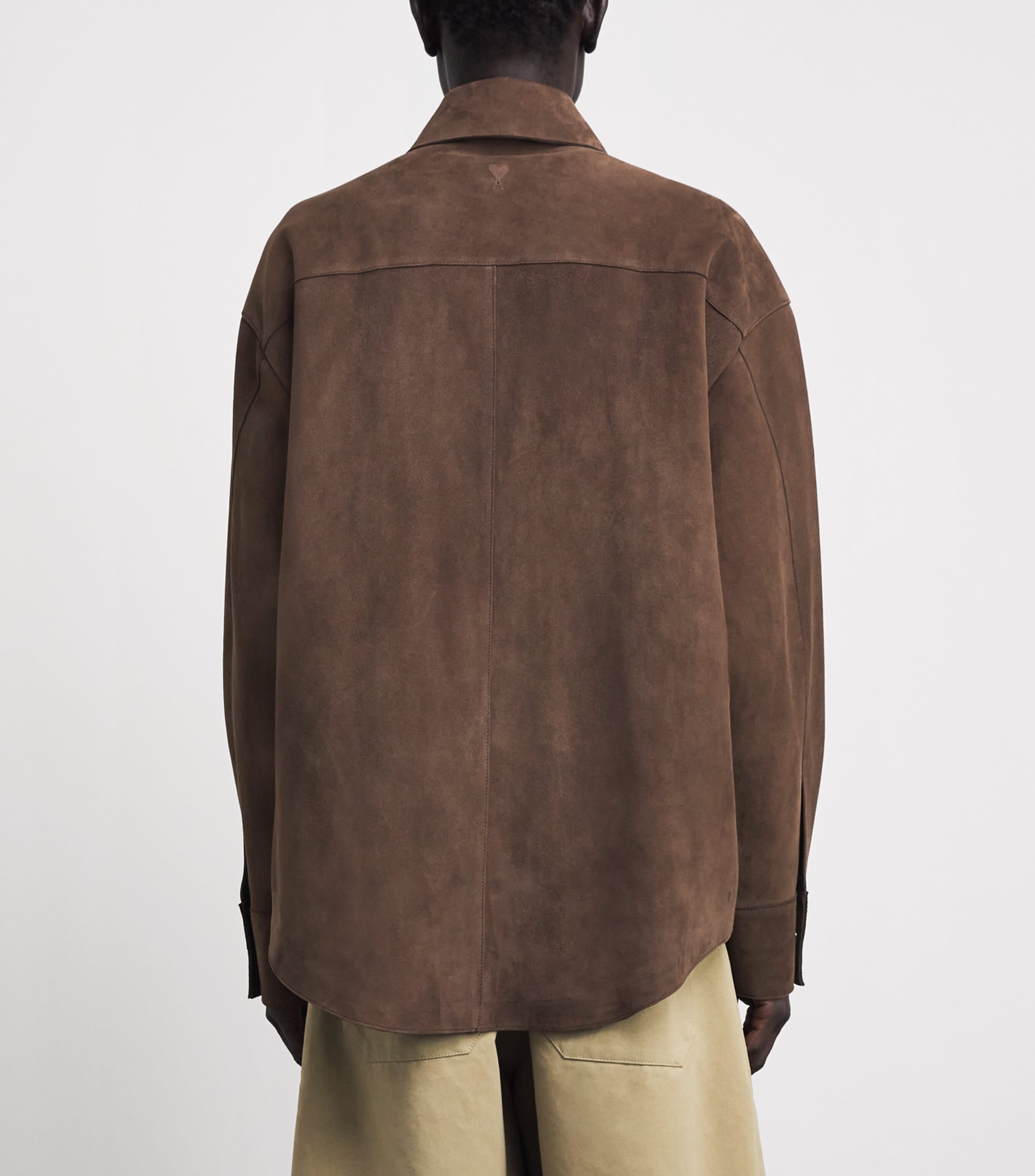 AMI Paris Mens Suede Overshirt Chocolat Image 5