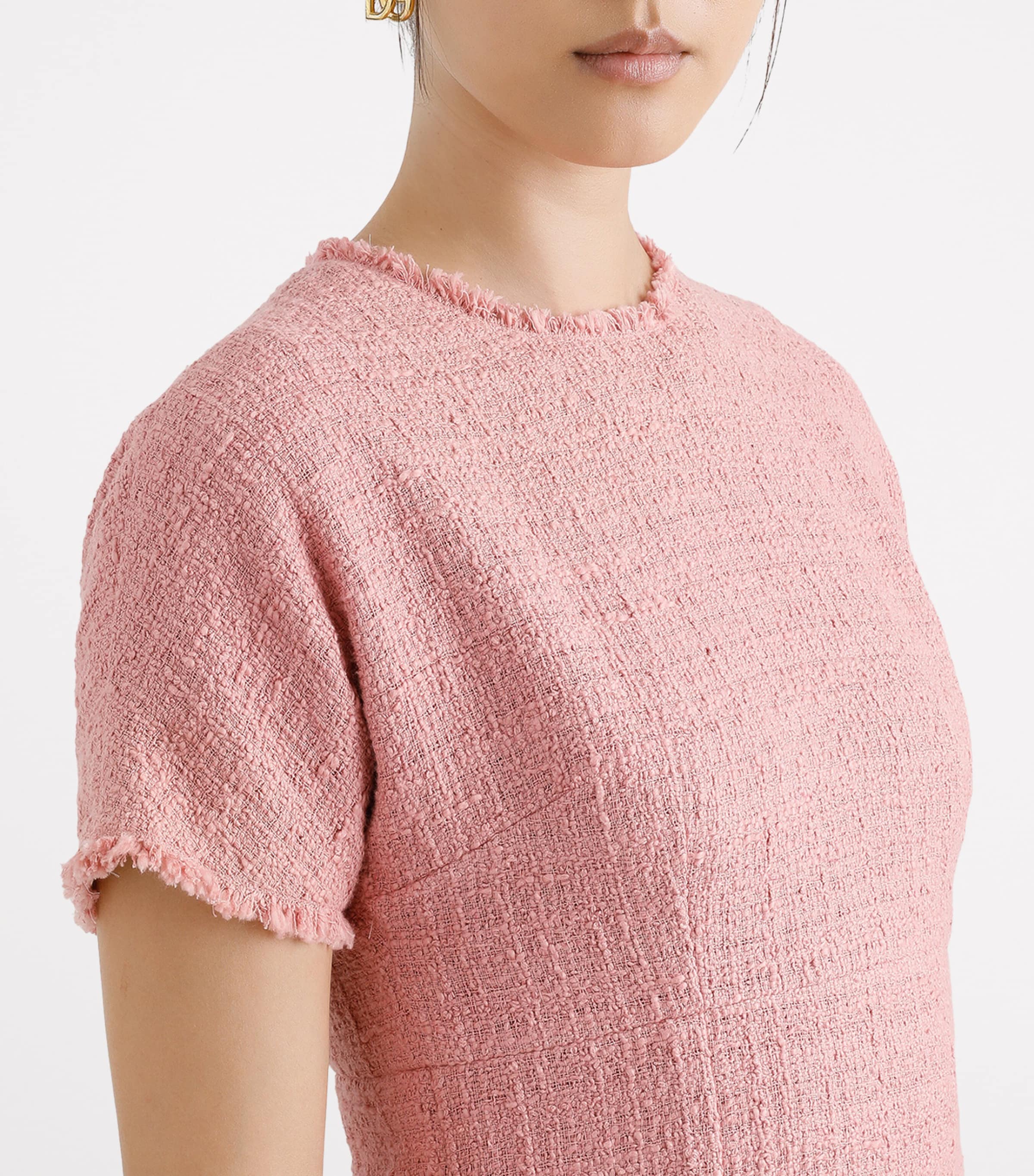 Raschel Tweed Midi Dress F0473- POWDER PINK Image 4