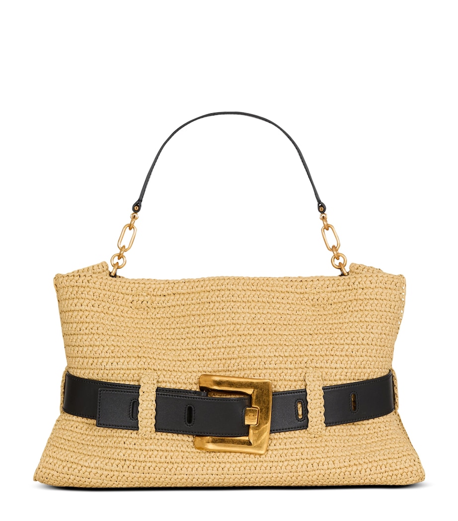 Balmain Medium Faux-Raffia Anthem Shoulder Bag Gte Naturel / Noir Image 1