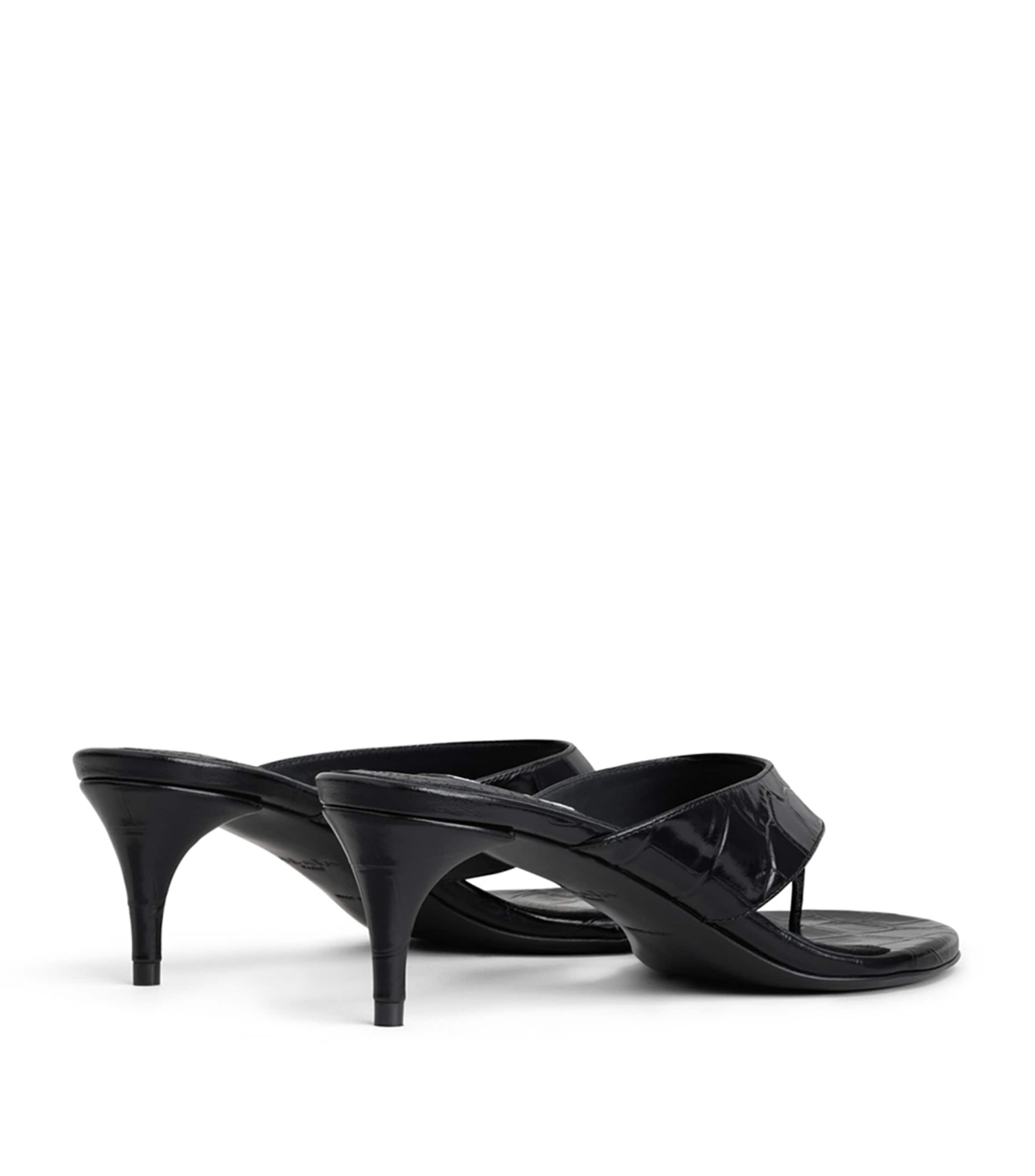 Alaïa Croc-Embossed Leather Thong Mules 55 Black Image 3