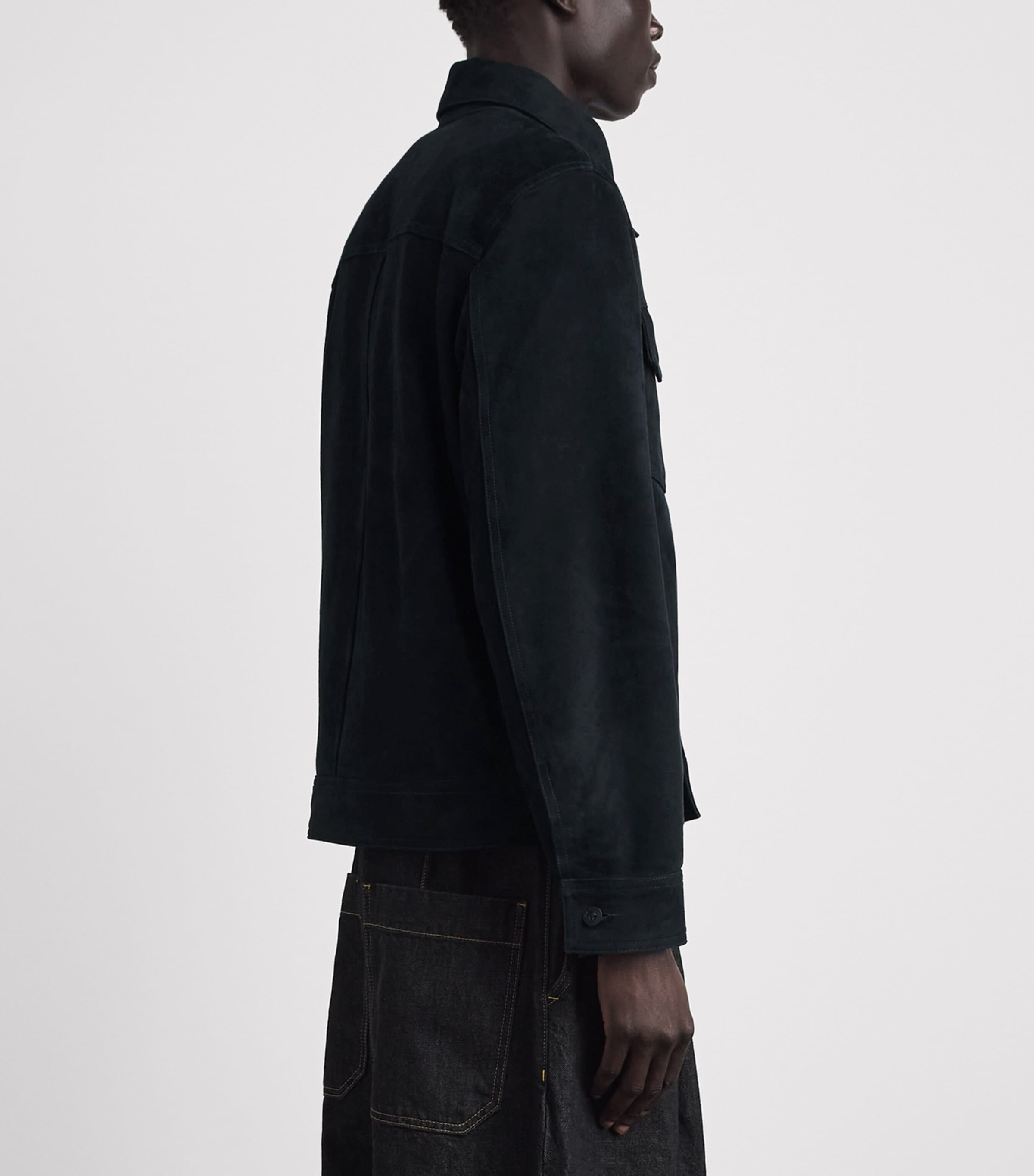 Rag & Bone Mens Suede Trucker Jacket Navy Image 5