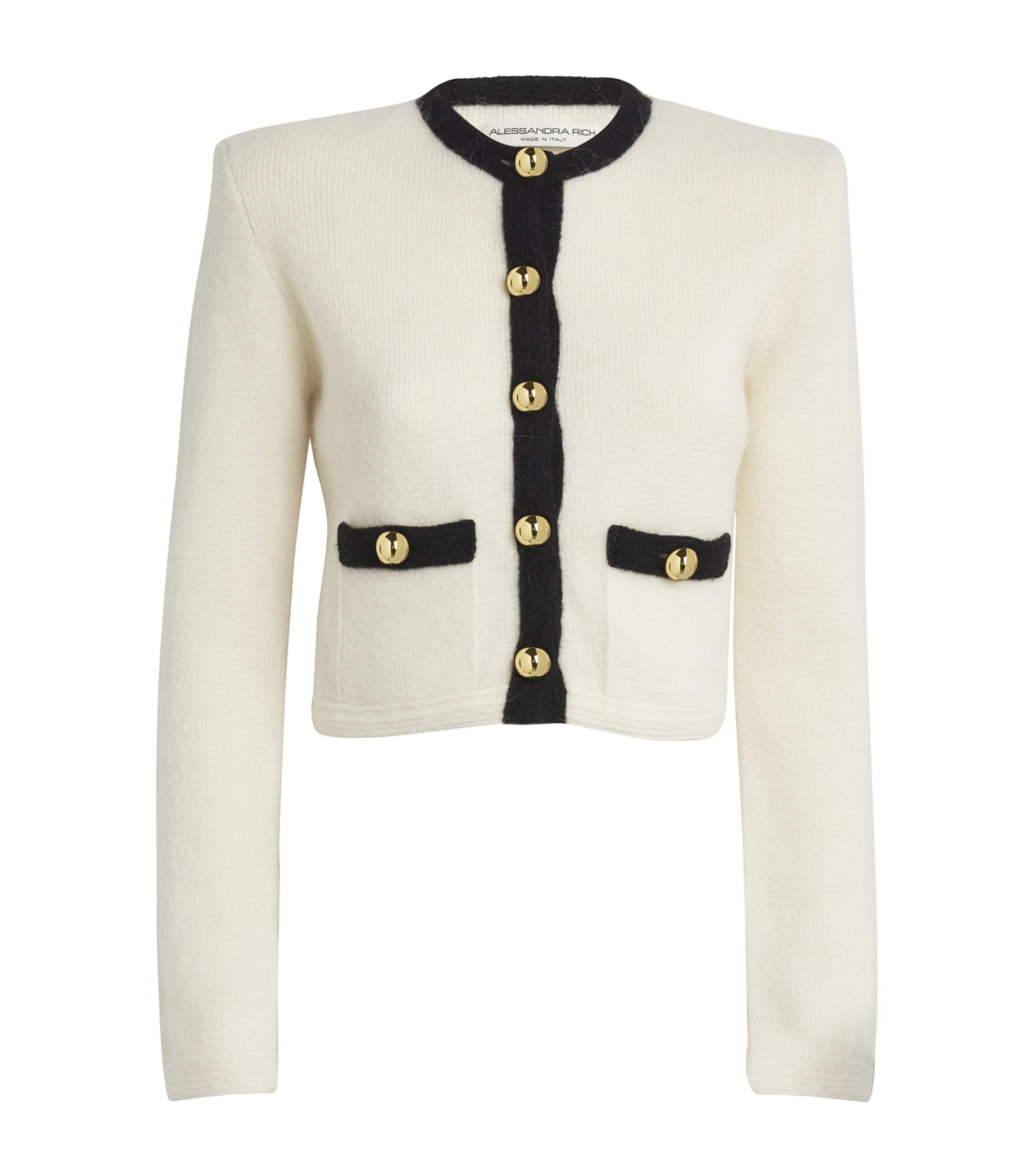 Alessandra Rich Alpaca Blend Knit Cropped Cardigan In White
