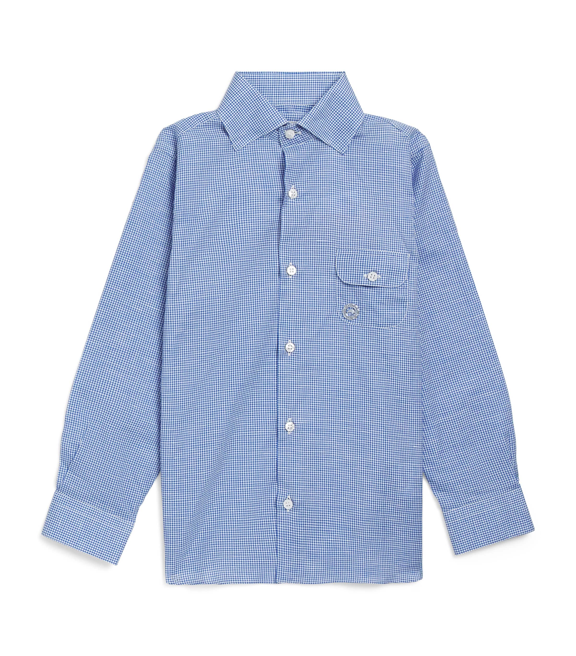 Stefano Ricci Kids Cotton-Linen Check Shirt (6-16 Years) C. Whte + L Blue Image 1