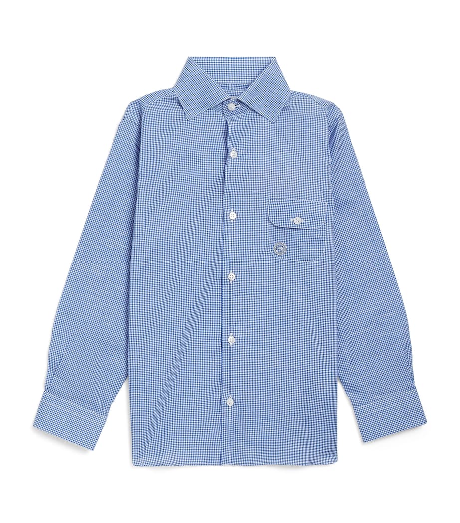 Stefano Ricci Kids Cotton-Linen Check Shirt (6-16 Years) C. Whte + L Blue Image 1