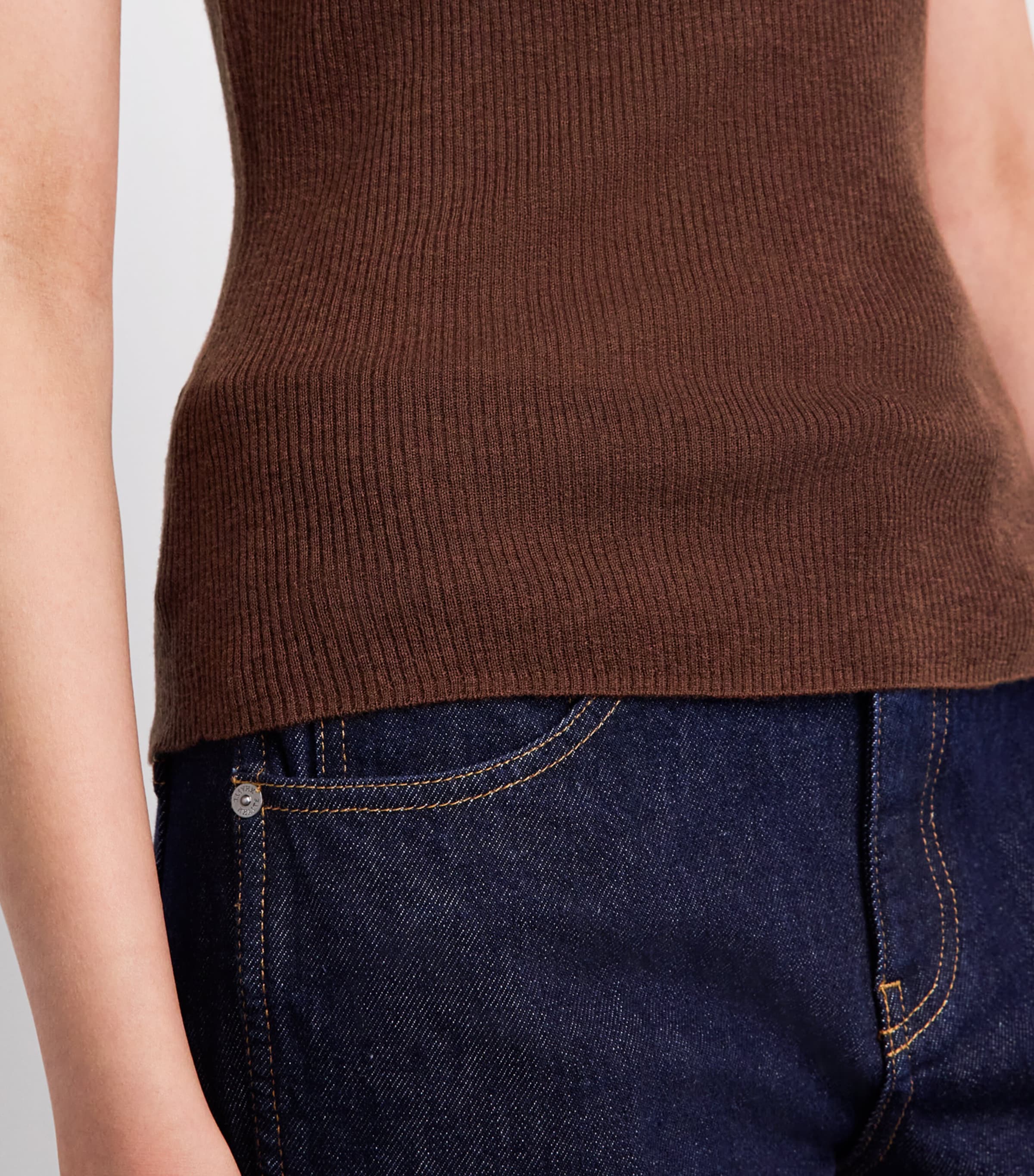 ME+EM Womens Merino Wool-Cashmere Barely There Sweater Vest Pecan Brown Image 3