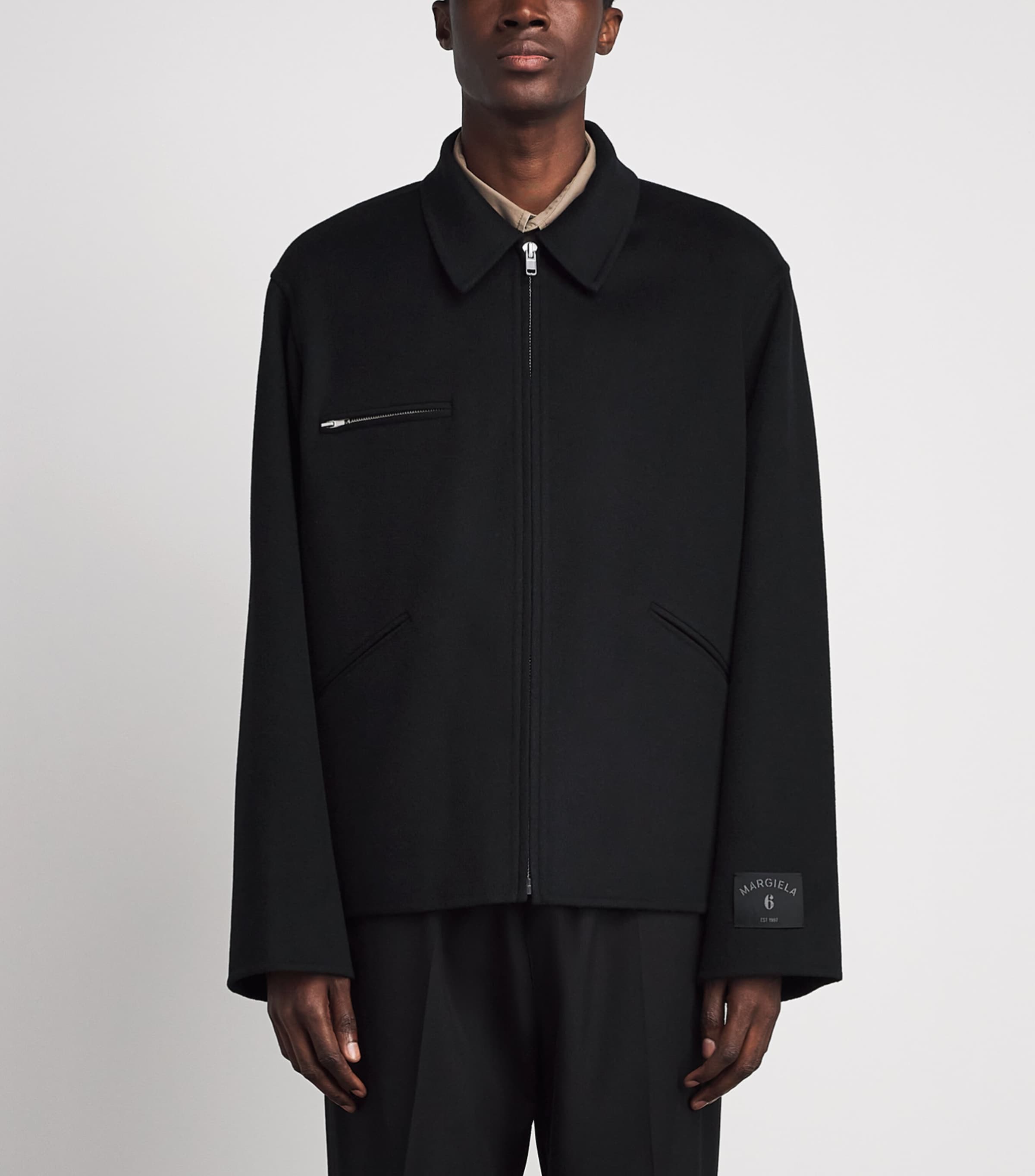 MM6 Maison Margiela Black Wool Zip-Up Jacket | Harrods SG
