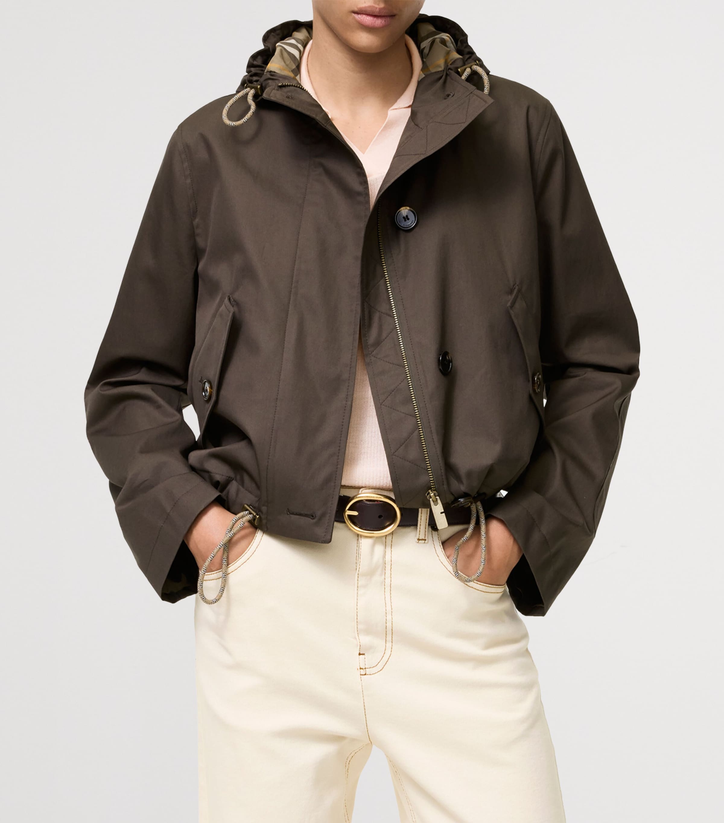 Burberry Womens Tropical Gabardine Cropped Parka Coat Estuary Brown Image 2