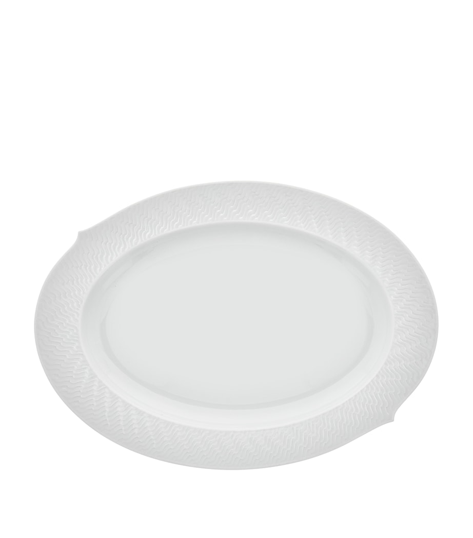 Porcelain Waves Relief Oval Serving Platter (39cm) WHITE Image 1