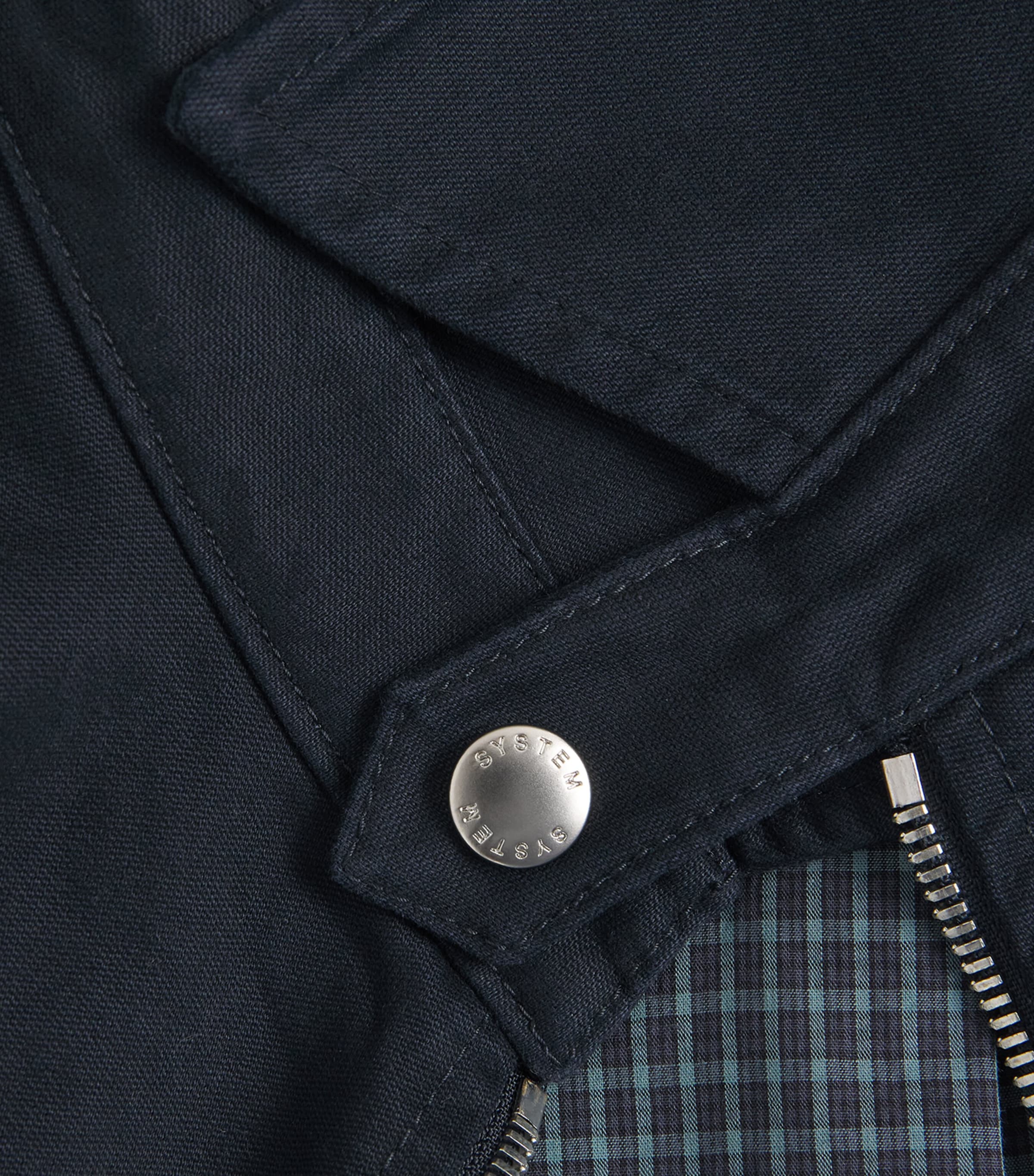 System Mens Cotton Check-Lining Bomber Jacket Indigo Image 7
