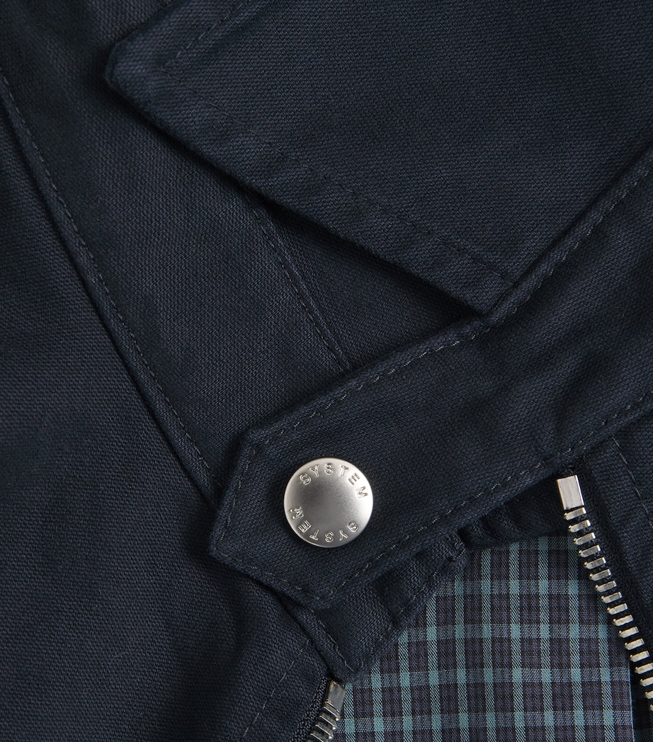 System Mens Cotton Check-Lining Bomber Jacket Indigo Image 7