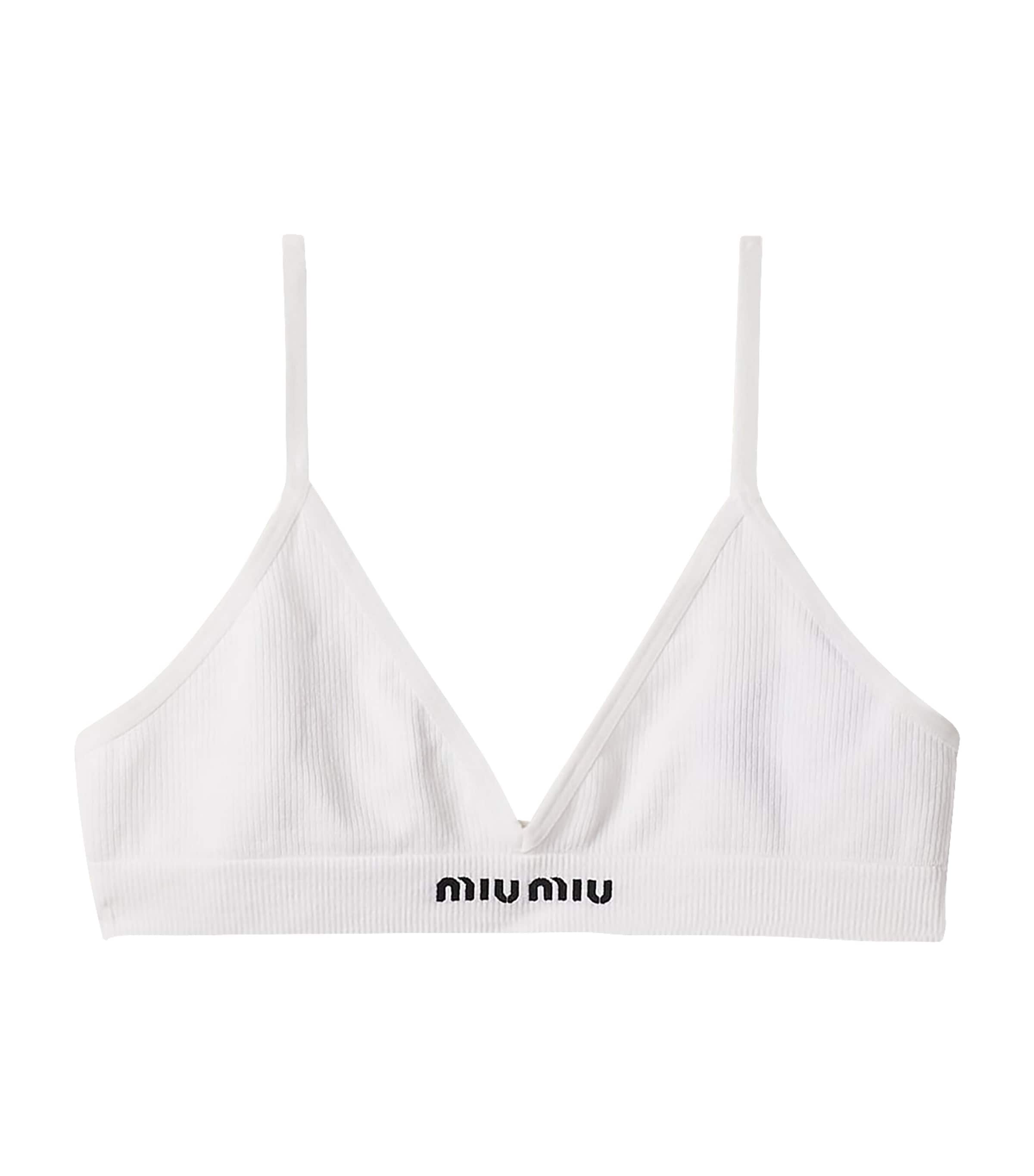 Miu Miu Seamless Triangle Cotton Bra In Bianco