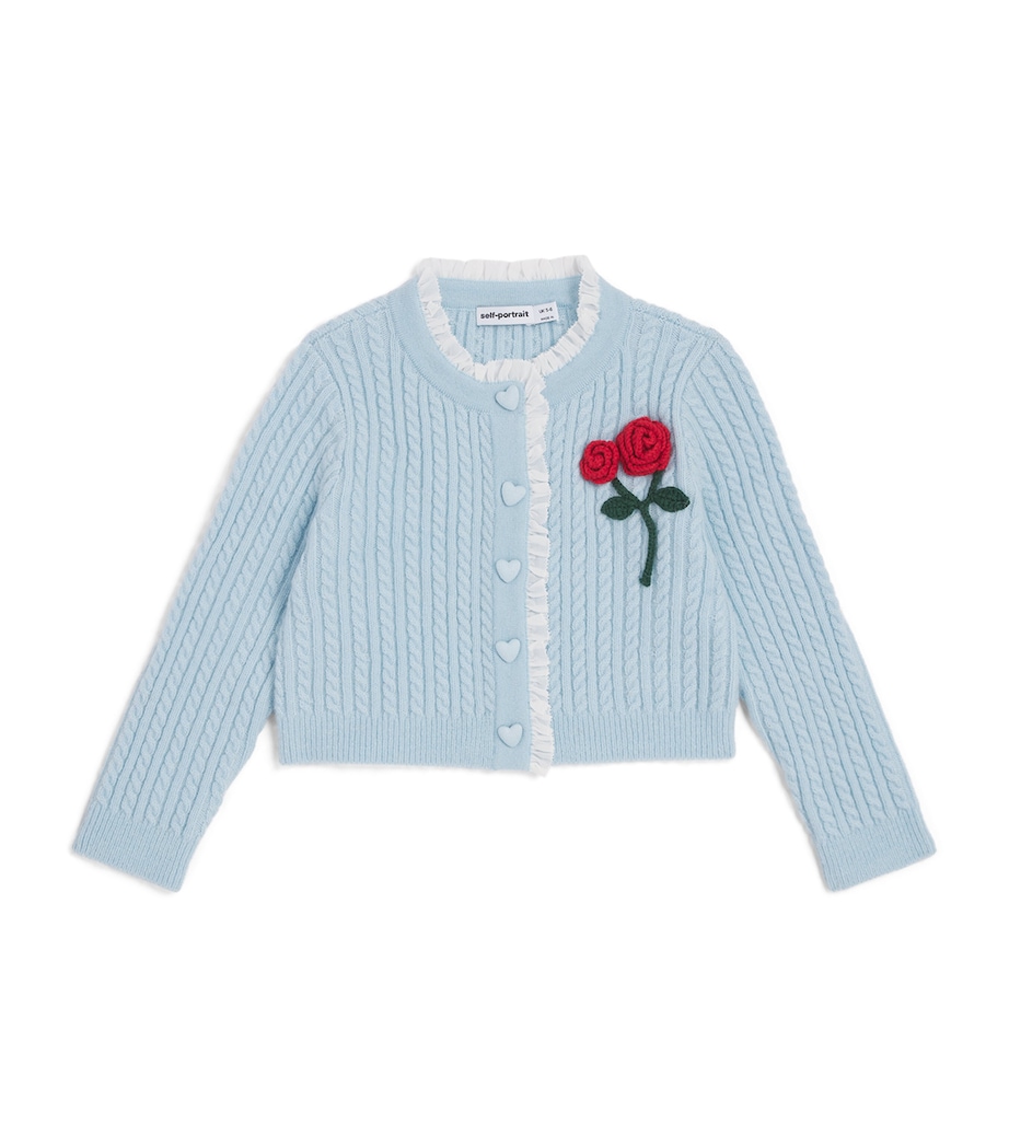 Self-Portrait Kids Cable-Knit Rose-Detail Cardigan (3-12 Years) Blue Image 1
