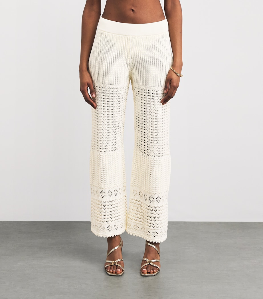 Eres Womens Crochet Emblème Wide-Leg Trousers Ecru Image 4