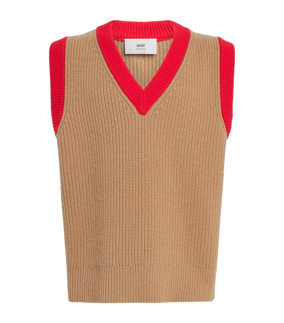 Wool Ami de Coeur Sweater Vest 2801 - CAMEL Image 1