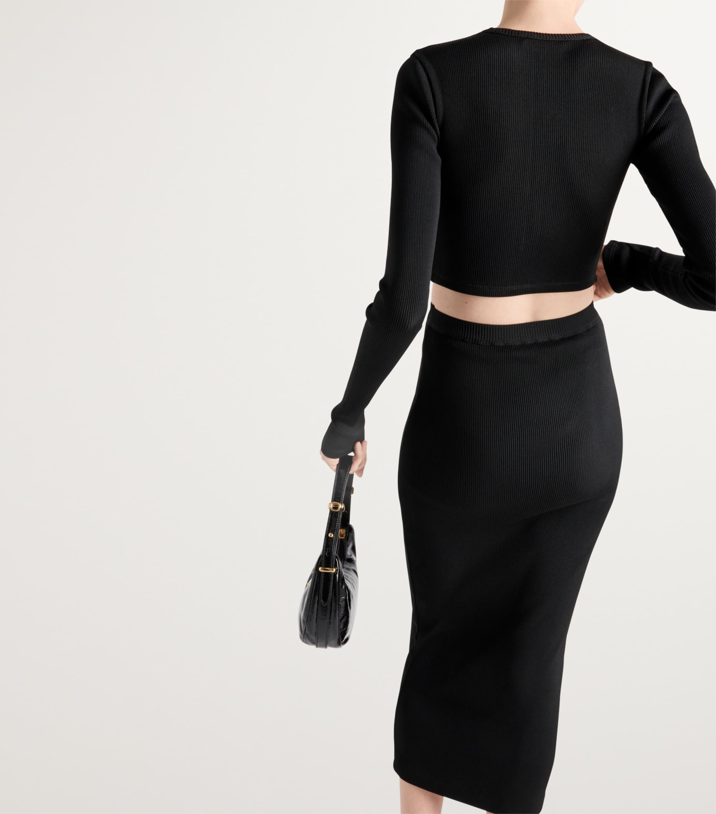 スカート PRADA BLACK RIBBED JERSEY SKIRT Prada Ribbed Jersey Logo Midi Skirt | Harrods UK