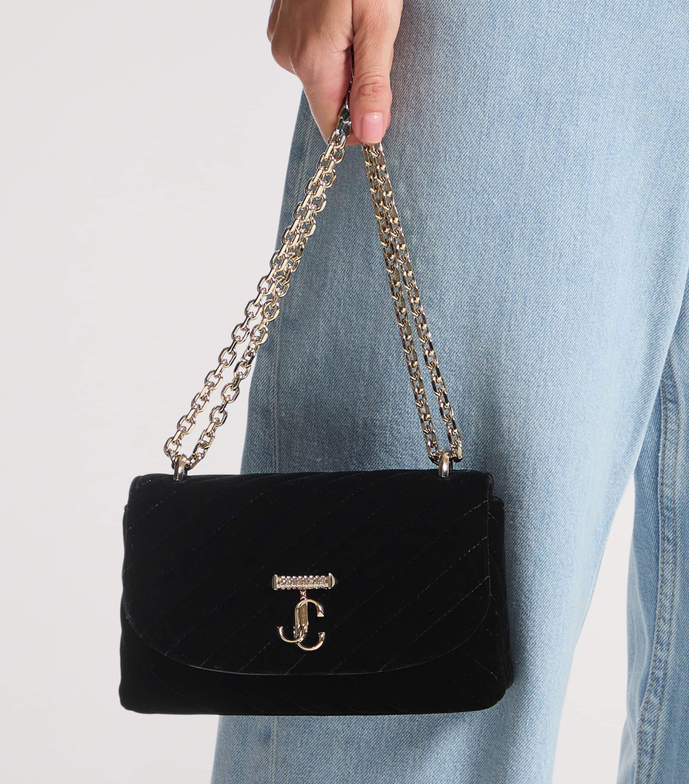 Small Curve Velvet Cross-Body Bag BLACK/SHINY GOLD Image 2