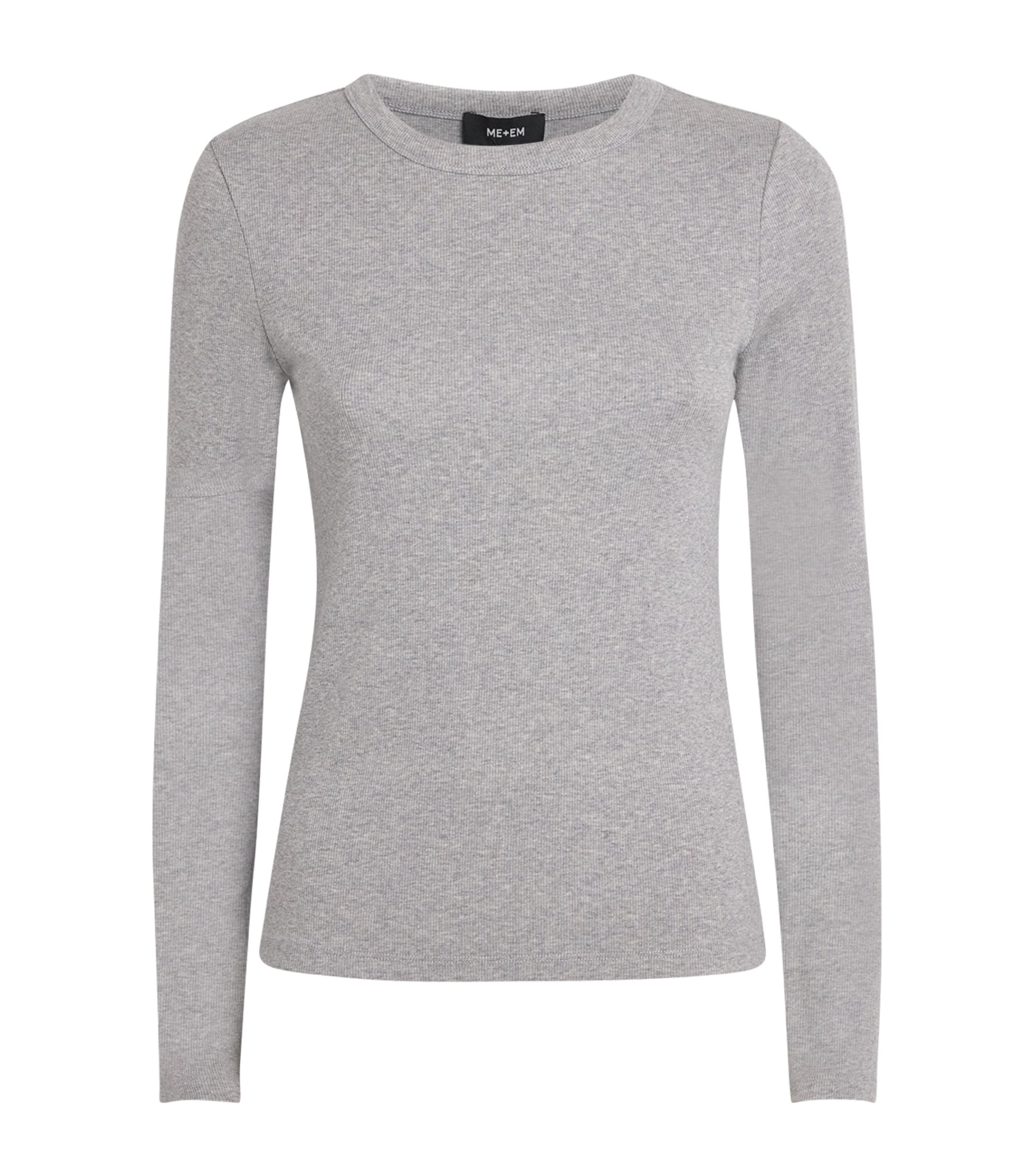 Me+em Stretch-cotton Ribbed Ultimate T-shirt In Gray