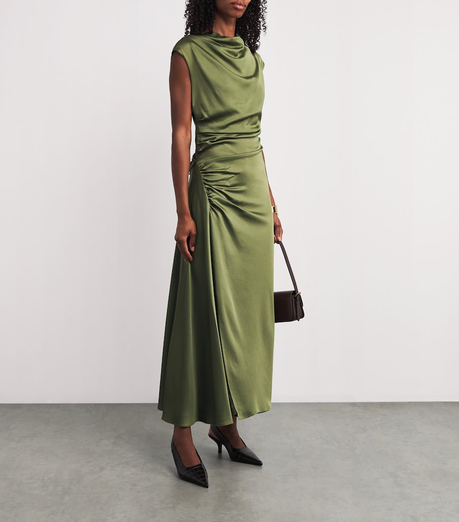 Satin Ruched Burke Midi Dress OLIVE Image 2