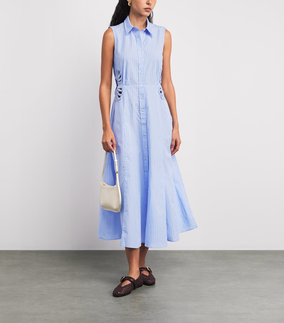Sandro Paris Womens Cotton Embellished Shirt Dress Sky Blue Image 2