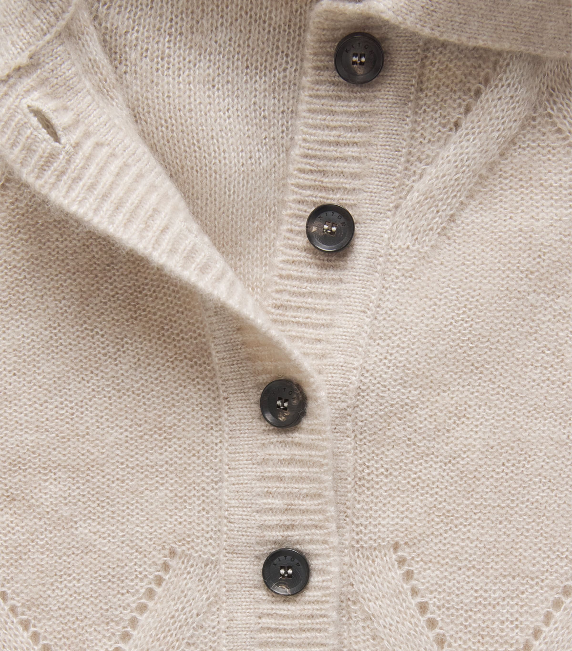 Kiton Womens Cashmere-Silk Pointelle-Knit Polo Shirt Beige Image 6