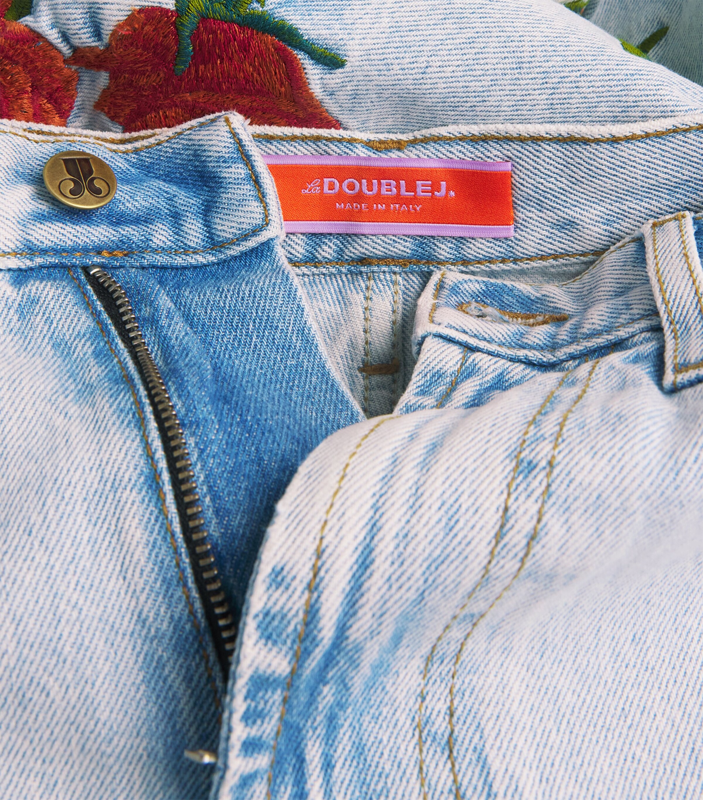 La Doublej Womens Floral Appliqué Barrel-Leg Jeans Mlti Rd/cmn/grn Image 5
