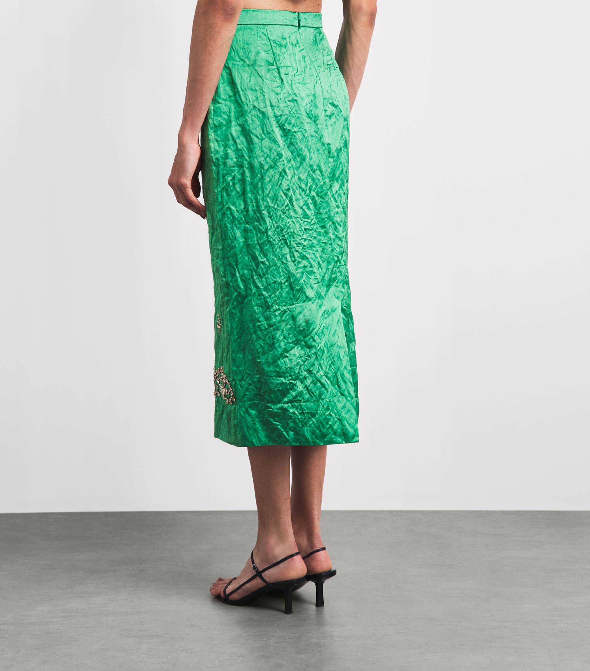 Erdem Womens Satin Floral-Embellished Midi Skirt Sea Green Image 5
