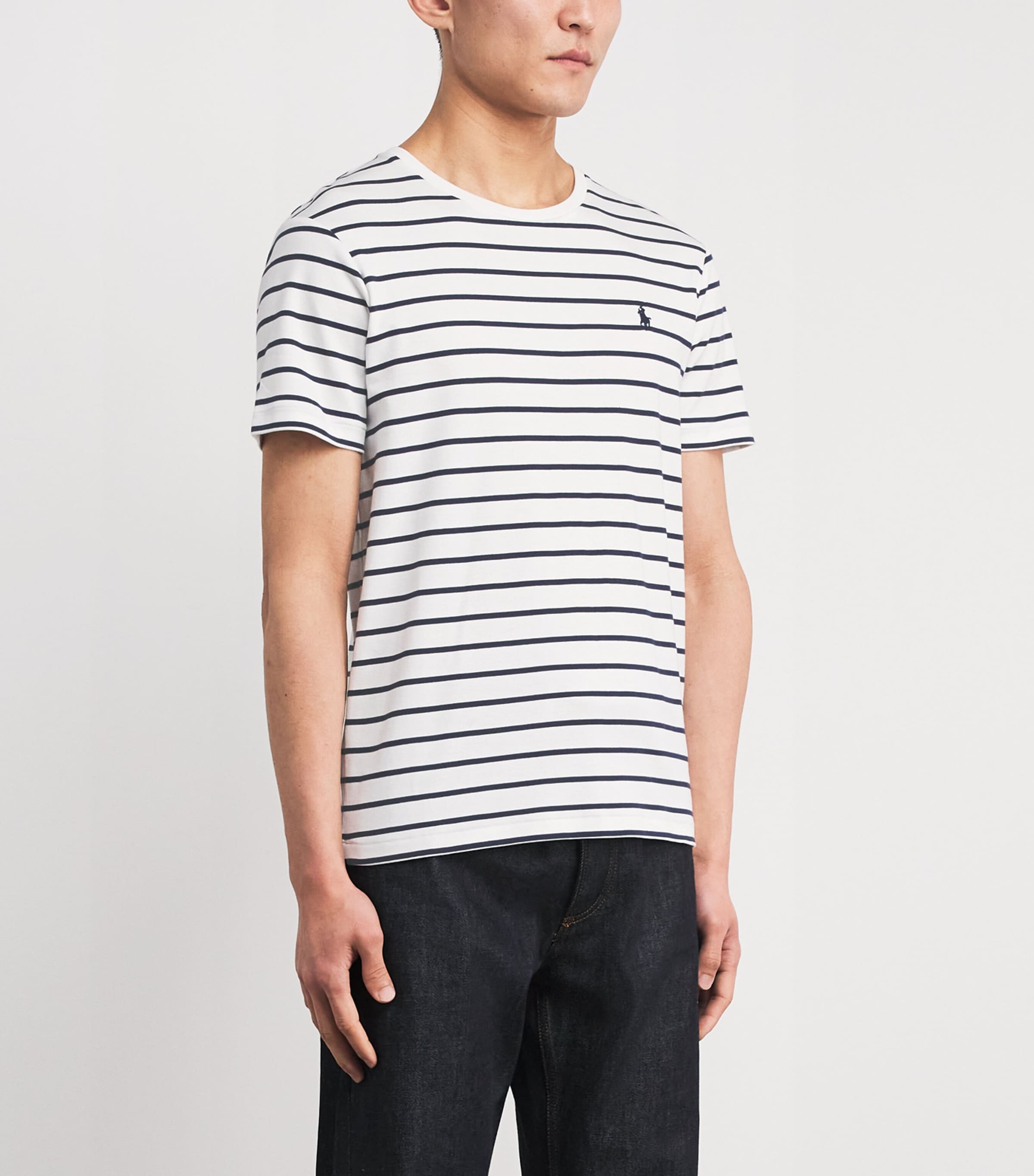 Cotton Stripe Polo Pony Slim T-Shirt WHITE/REFINED NAVY Image 3