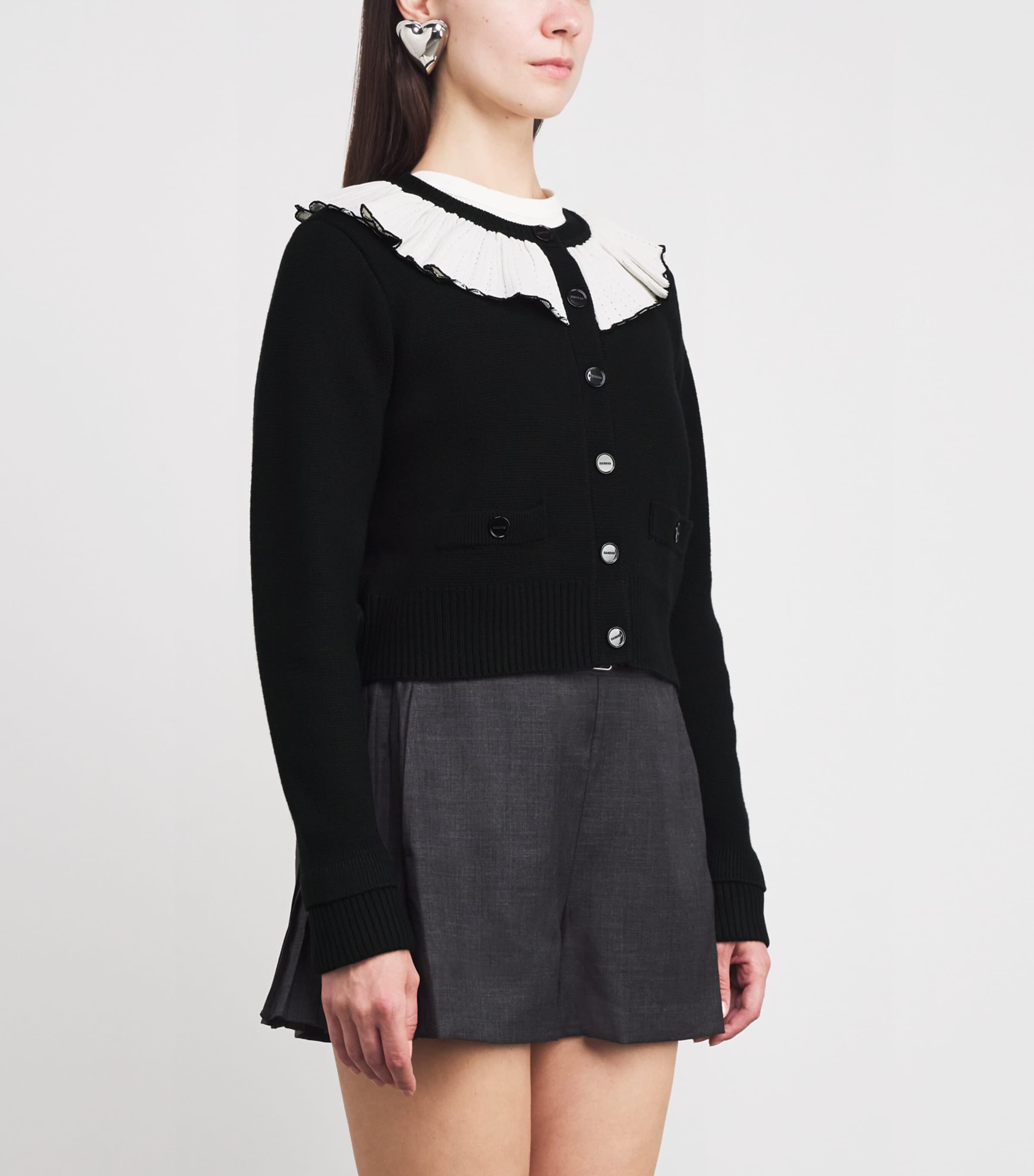 Frill-Detail Cardigan BLACK Image 3