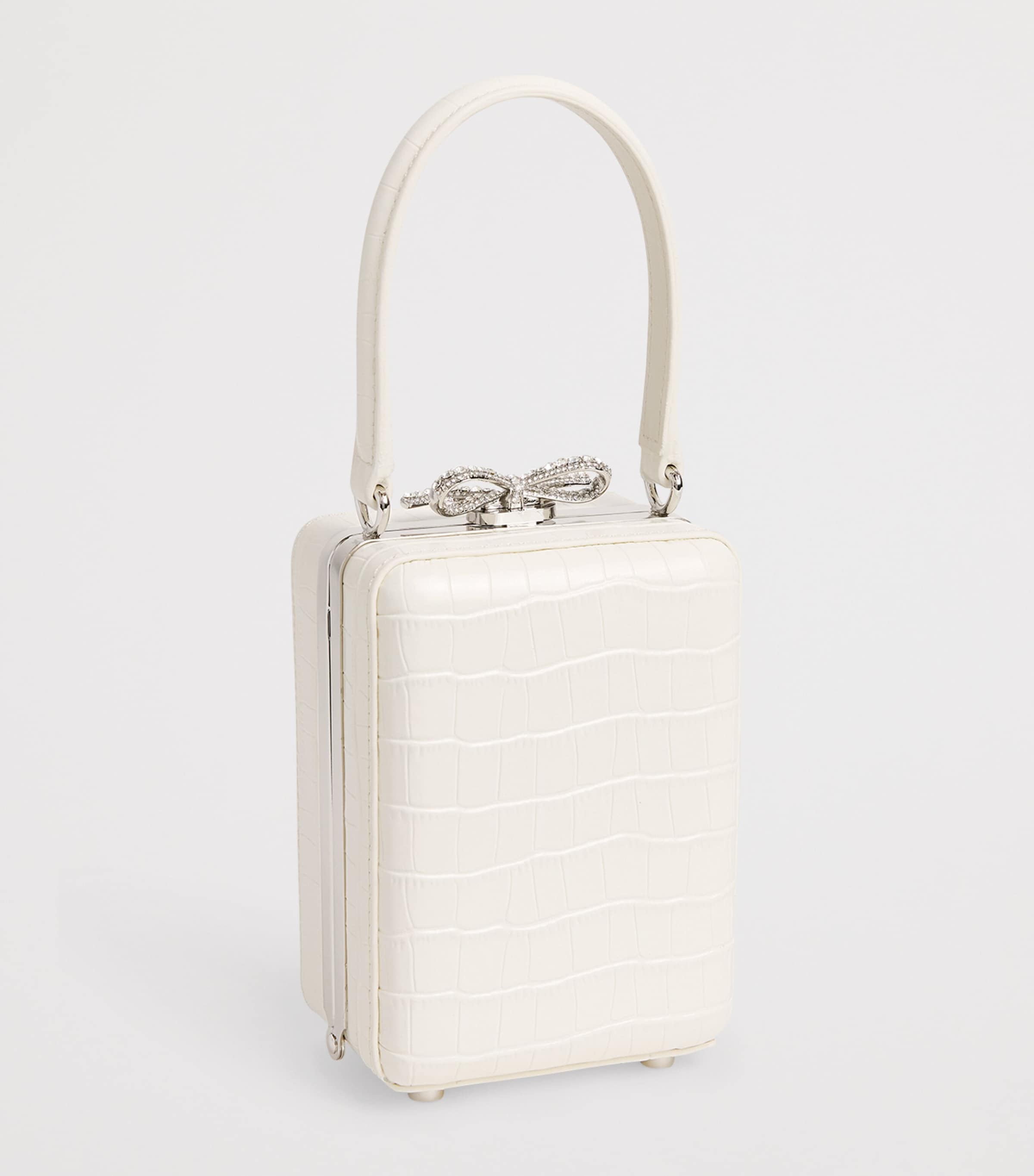 Mini Croc-Embossed Leather Top-Handle Bag CREAM Image 3