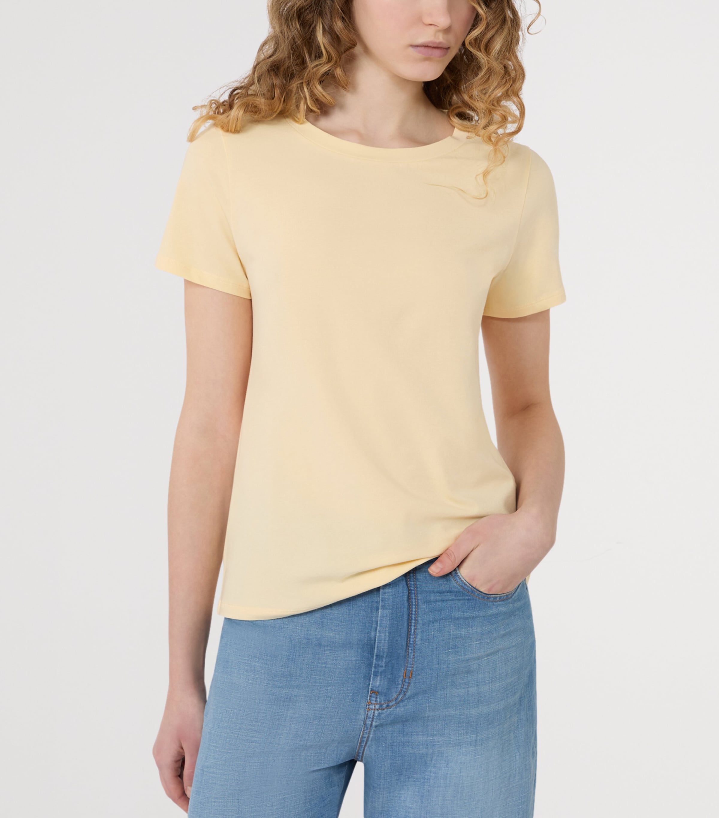 Weekend Max Mara Womens Stretch-Cotton T-Shirt Light Yellow Image 4