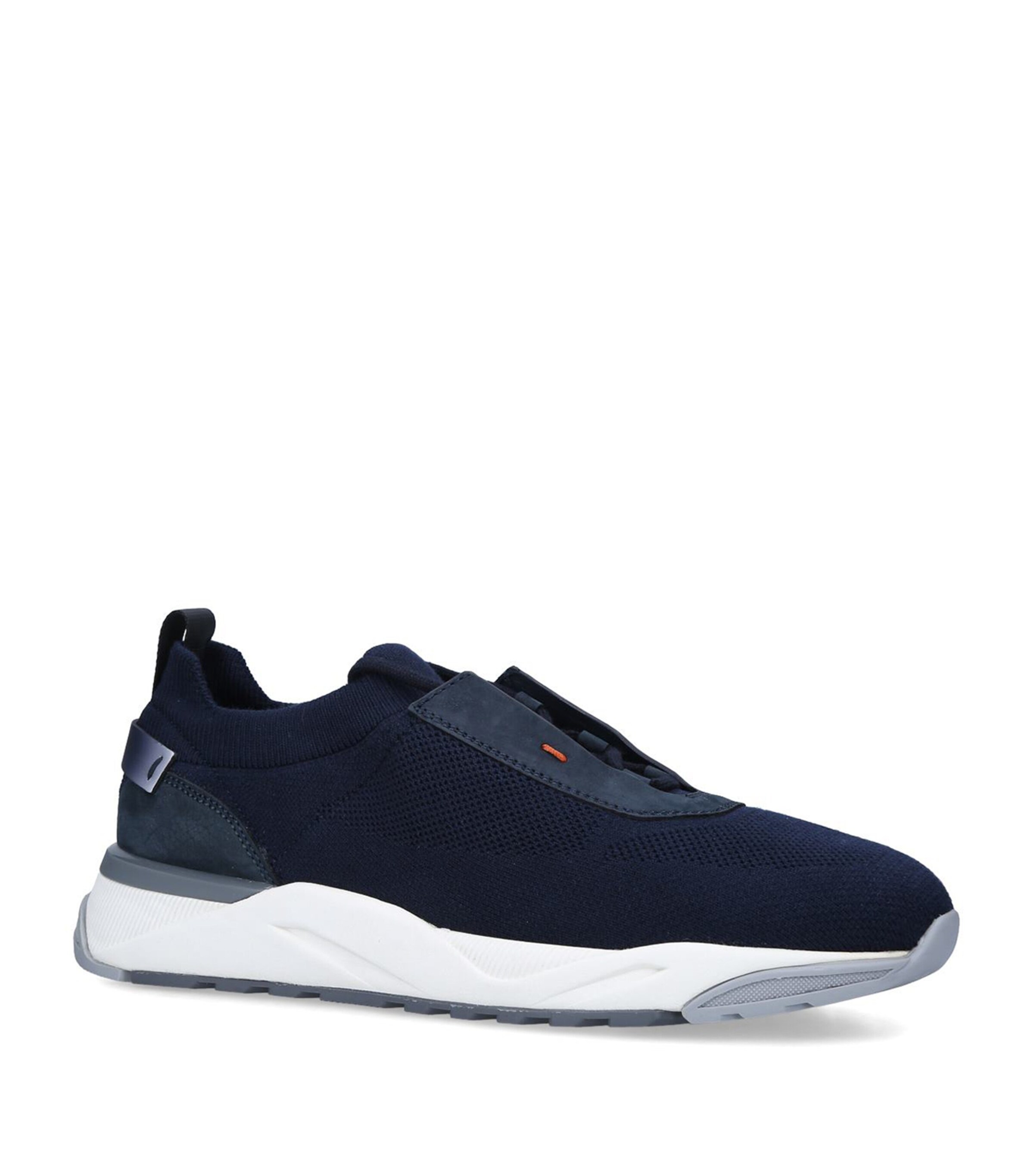 Santoni Leather-Trim Knit Sneakers Navy Image 1