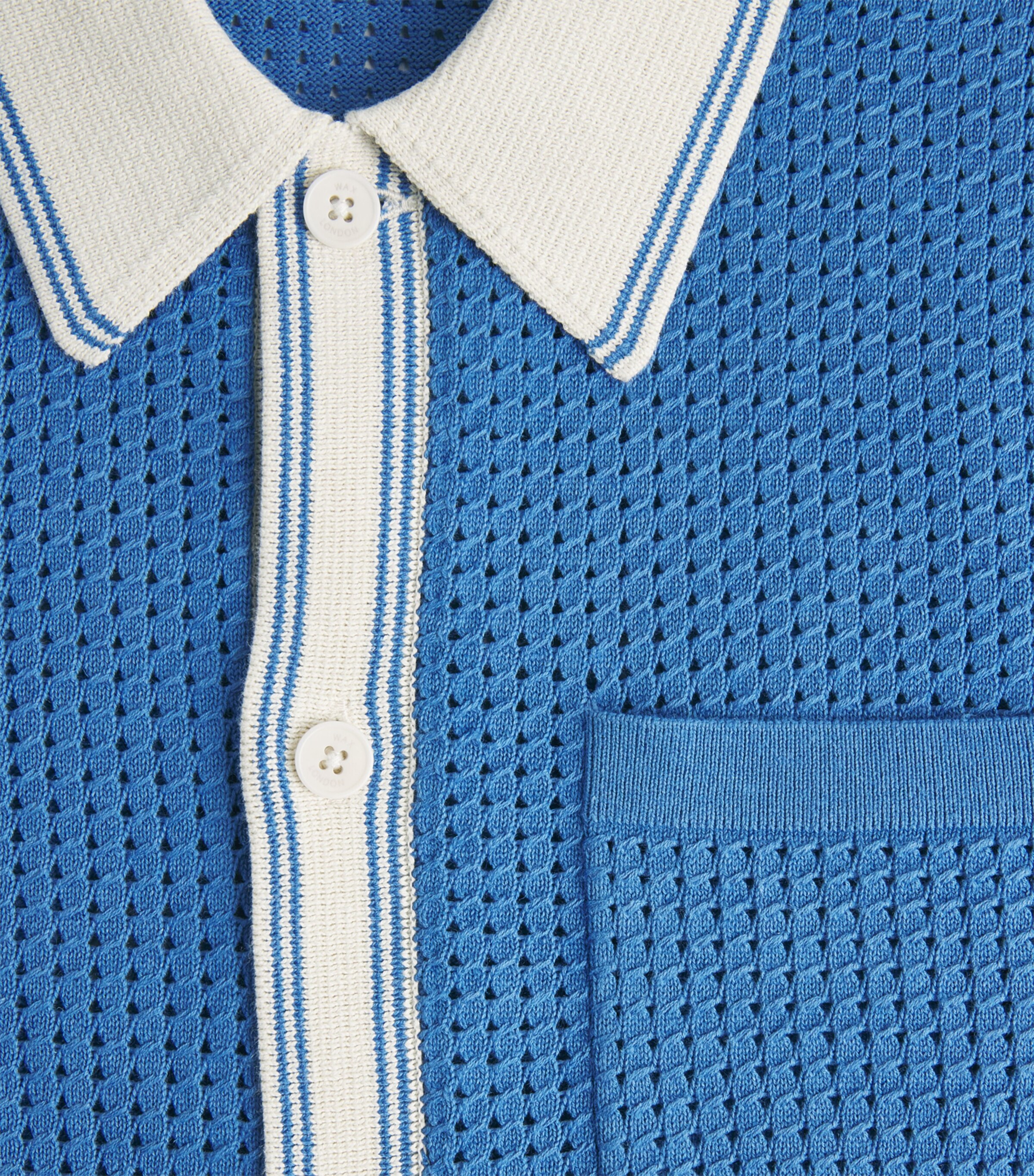 Wax London Mens Linen-Blend Belle Polo Shirt Blue / Ecru Image 6