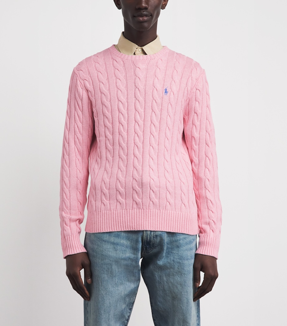 Polo Ralph Lauren Mens Cotton Cable-Knit Sweater Ballet Pink Hthr Image 4