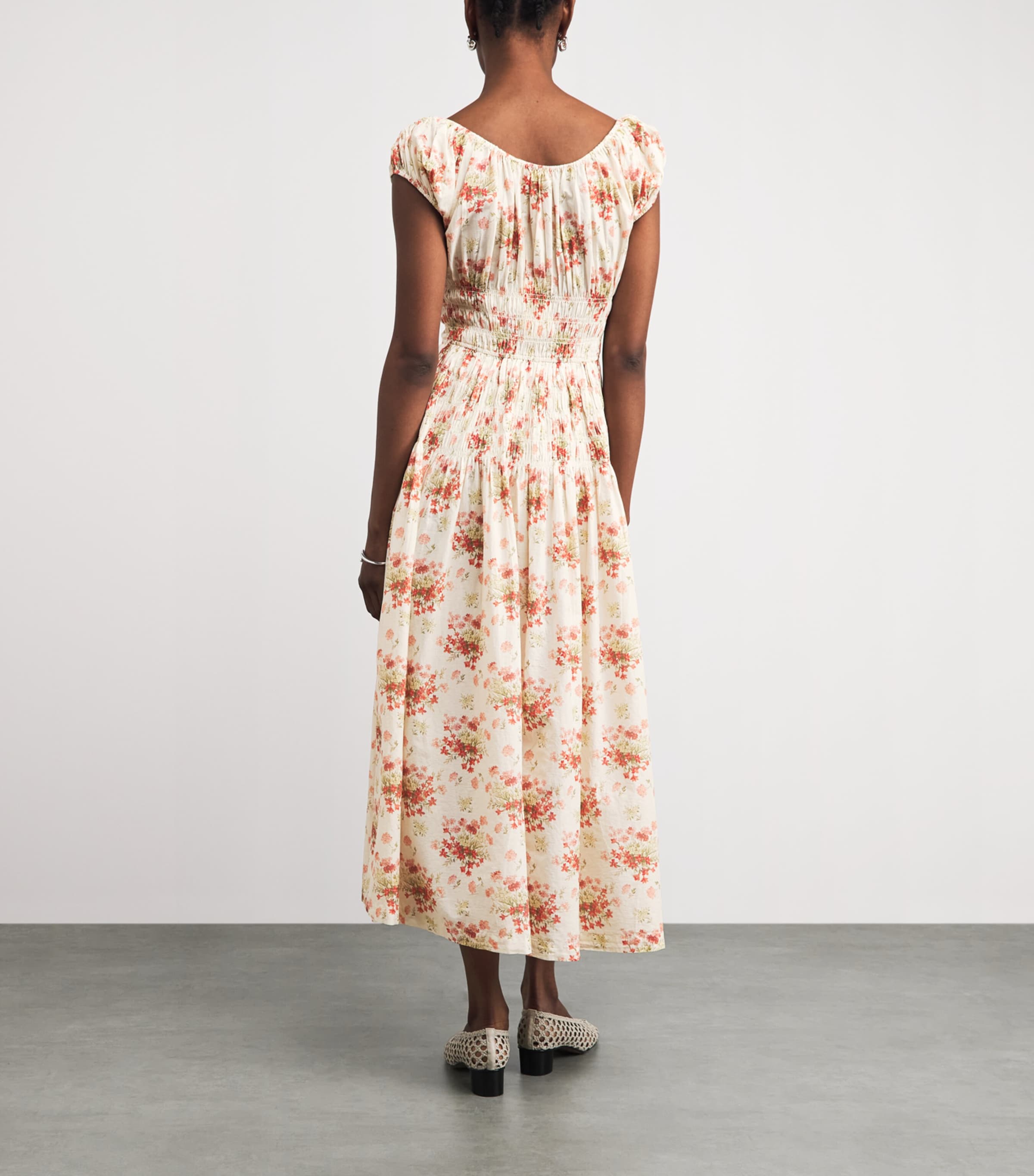 DÔEN Womens Organic Cotton Quinette Midi Dress Ivory Lantana Floral Image 4