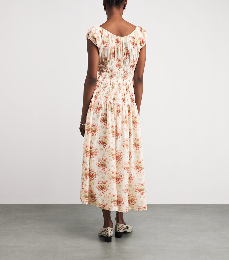 DÔEN Womens Organic Cotton Quinette Midi Dress Ivory Lantana Floral Image 4