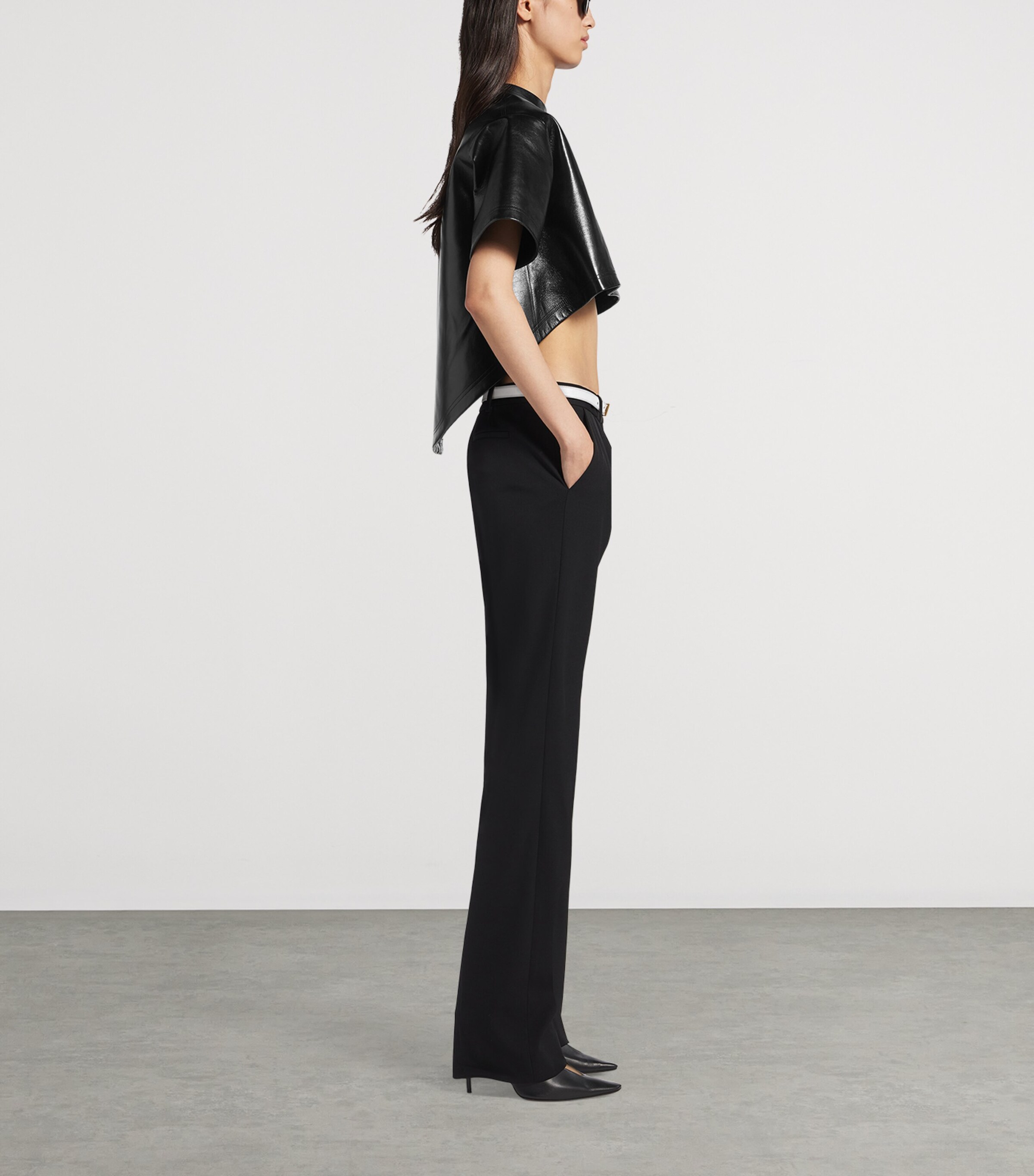 Balenciaga Womens Stretch-Wool Slim Trousers Image 4