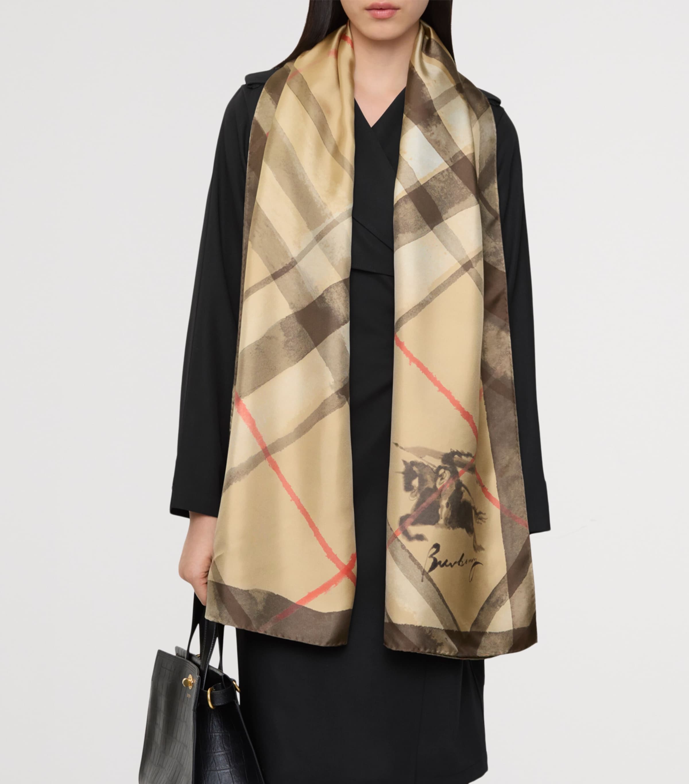 Silk Watercolour Check Scarf SAND Image 2