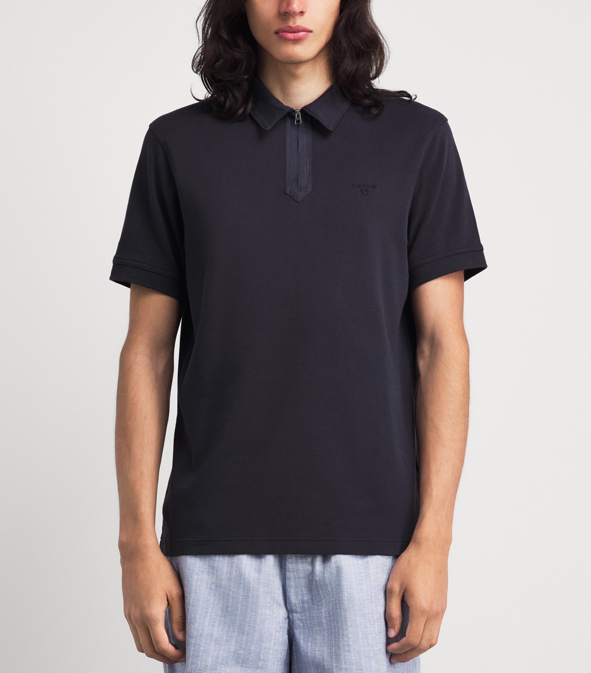 Barbour Mens Zip-Up Crackehall Polo Shirt Dark Navy Image 4