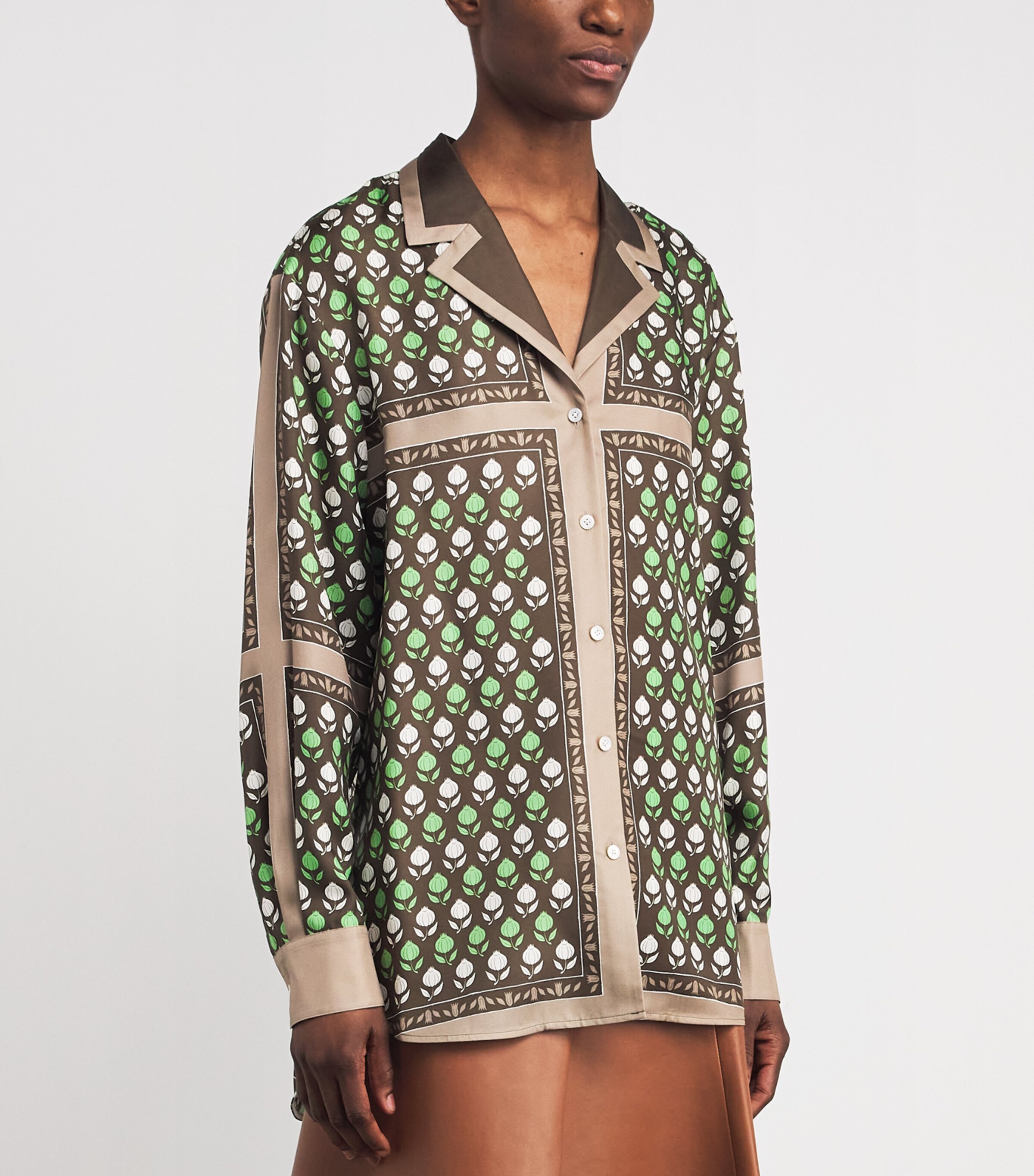 Tory Burch Womens Silk Pomegranate Print Shirt Chocolate Pmgrnte Image 4