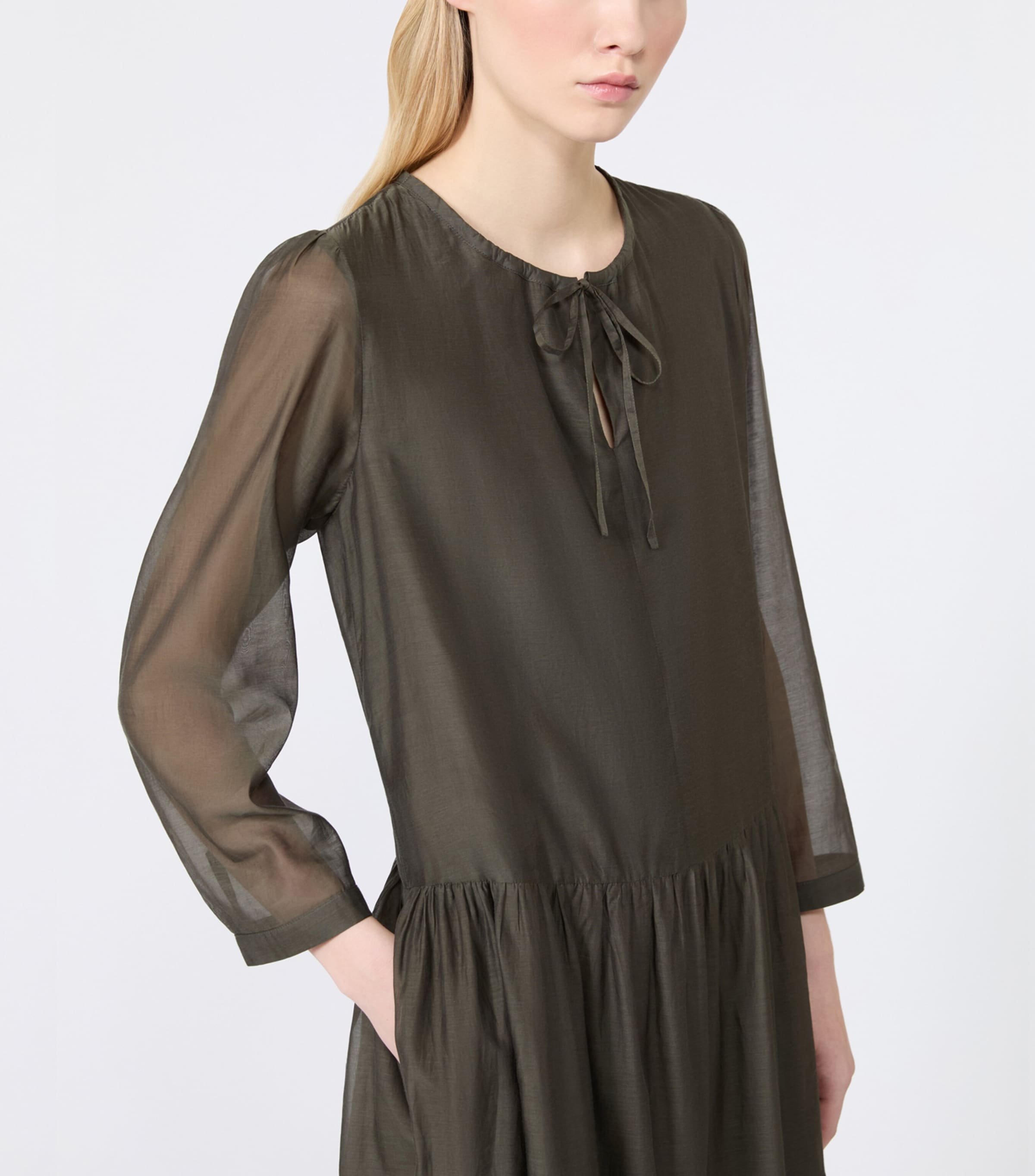 Max Mara Womens Cotton-Silk Voile Maxi Dress Kaki Image 4