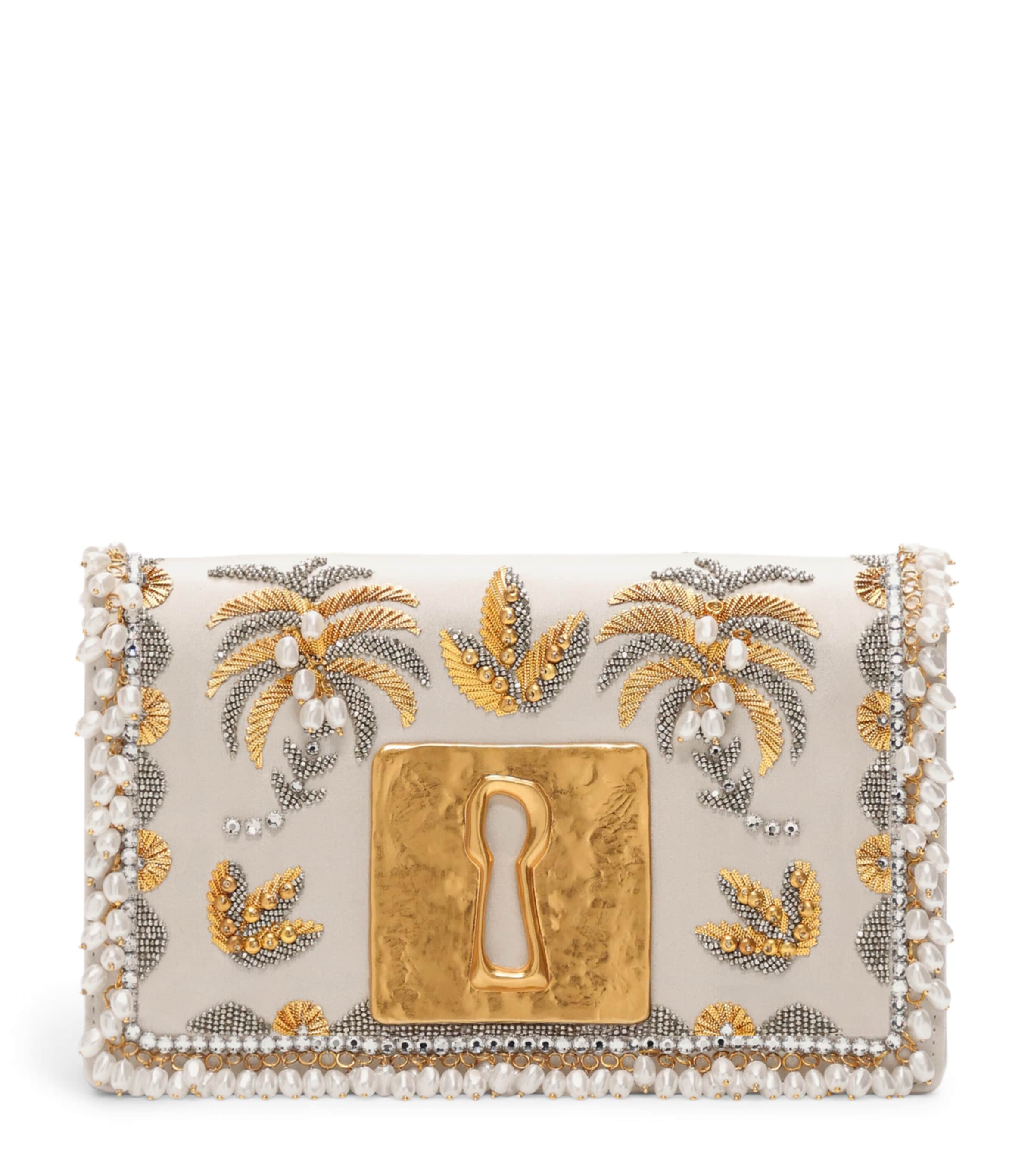 Schiaparelli Embellished Keyhole Bijoux Clutch Bag Ivory