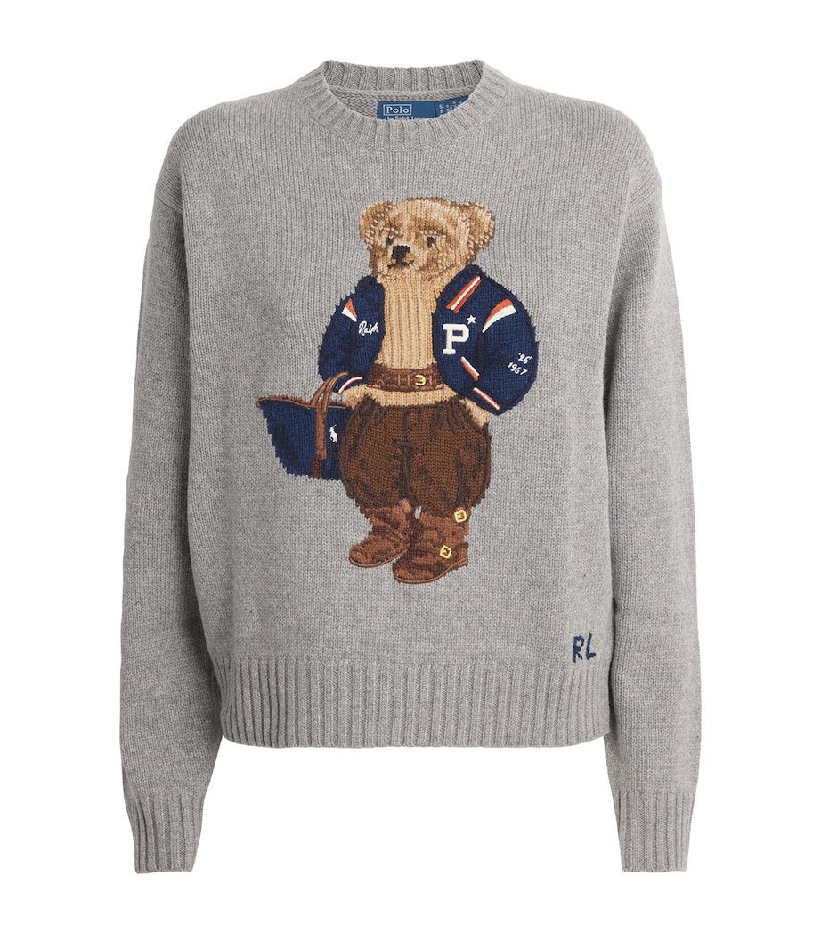 Polo Ralph Lauren Womens Wool-Cashmere Polo Bear Sweater Dark Vintage Heather Image 1